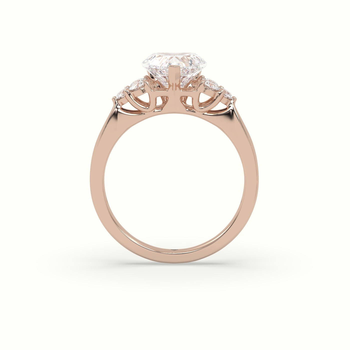 18K Rose Gold Heart Cut Diamond Side Stone Engagement Ring