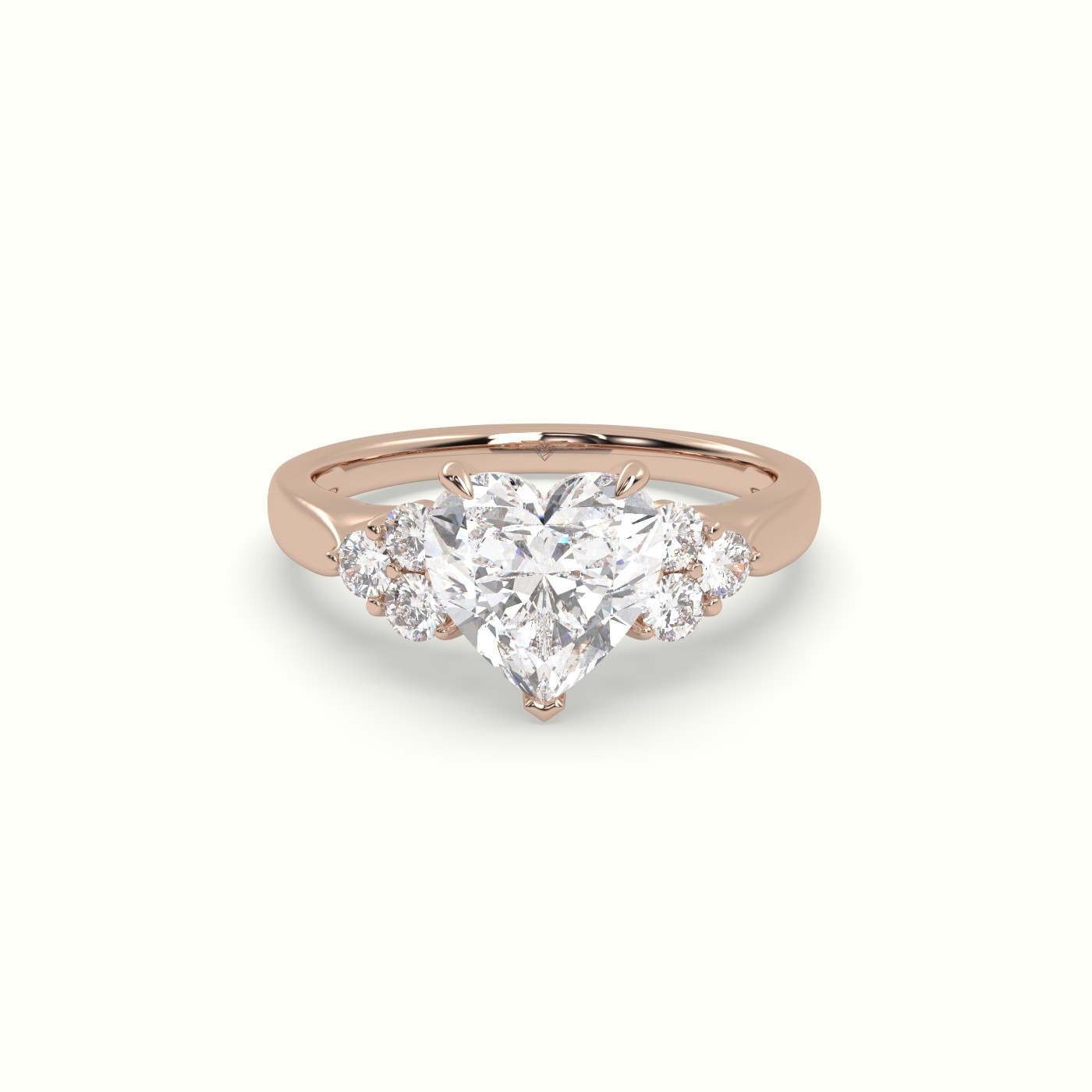 18K Rose Gold Heart Cut Diamond Side Stone Engagement Ring