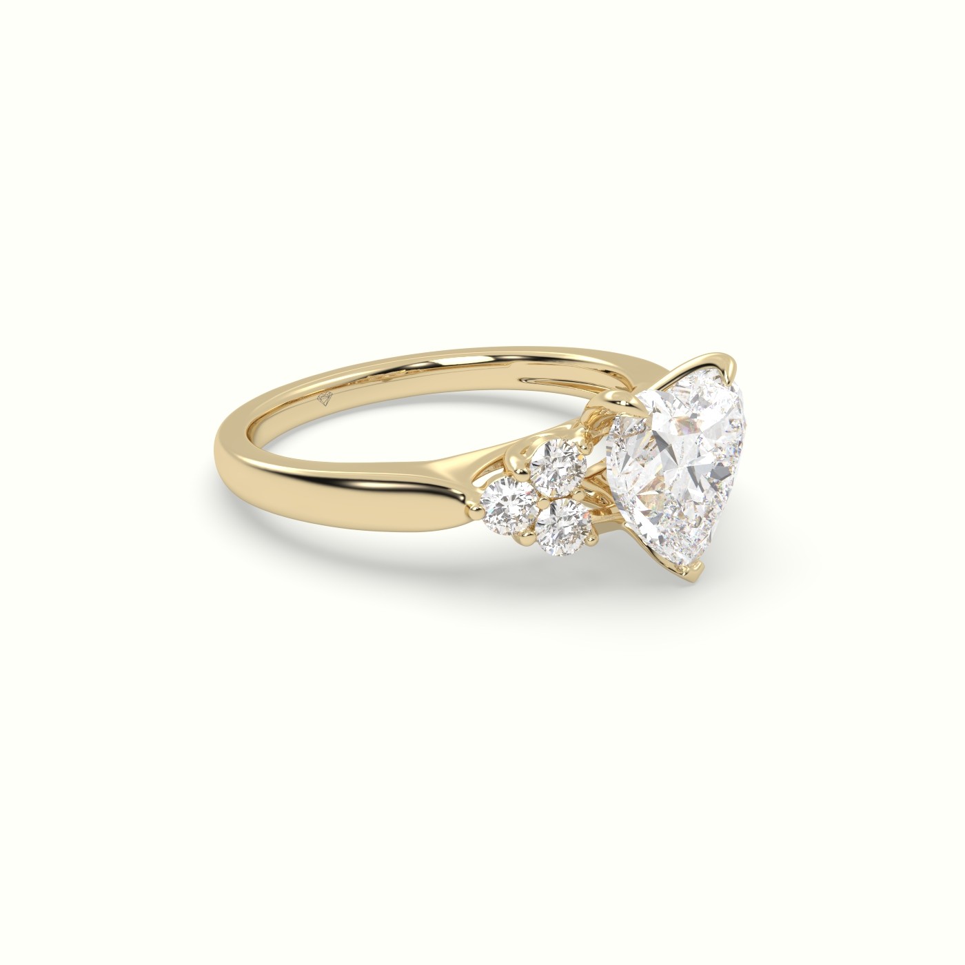 18K Yellow Gold Heart Cut Diamond Side Stone Engagement Ring