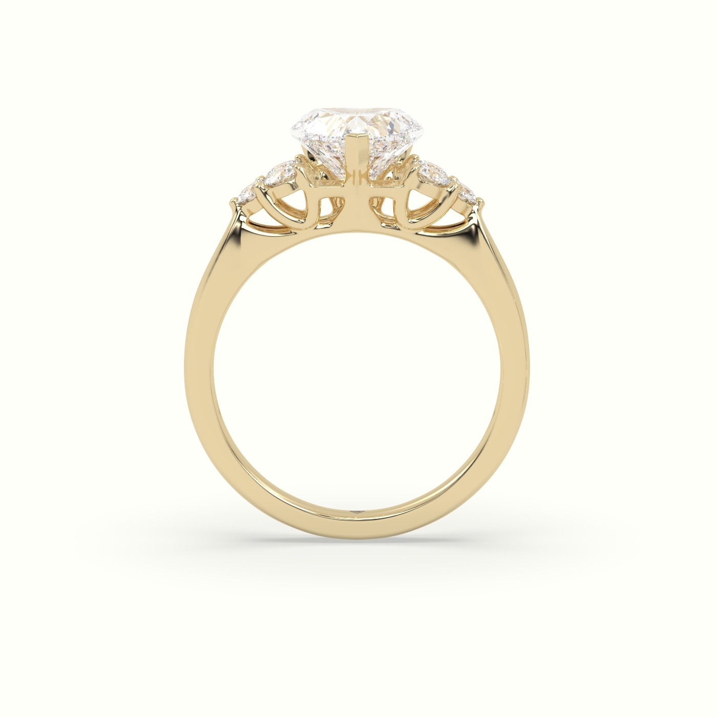 18K Yellow Gold Heart Cut Diamond Side Stone Engagement Ring