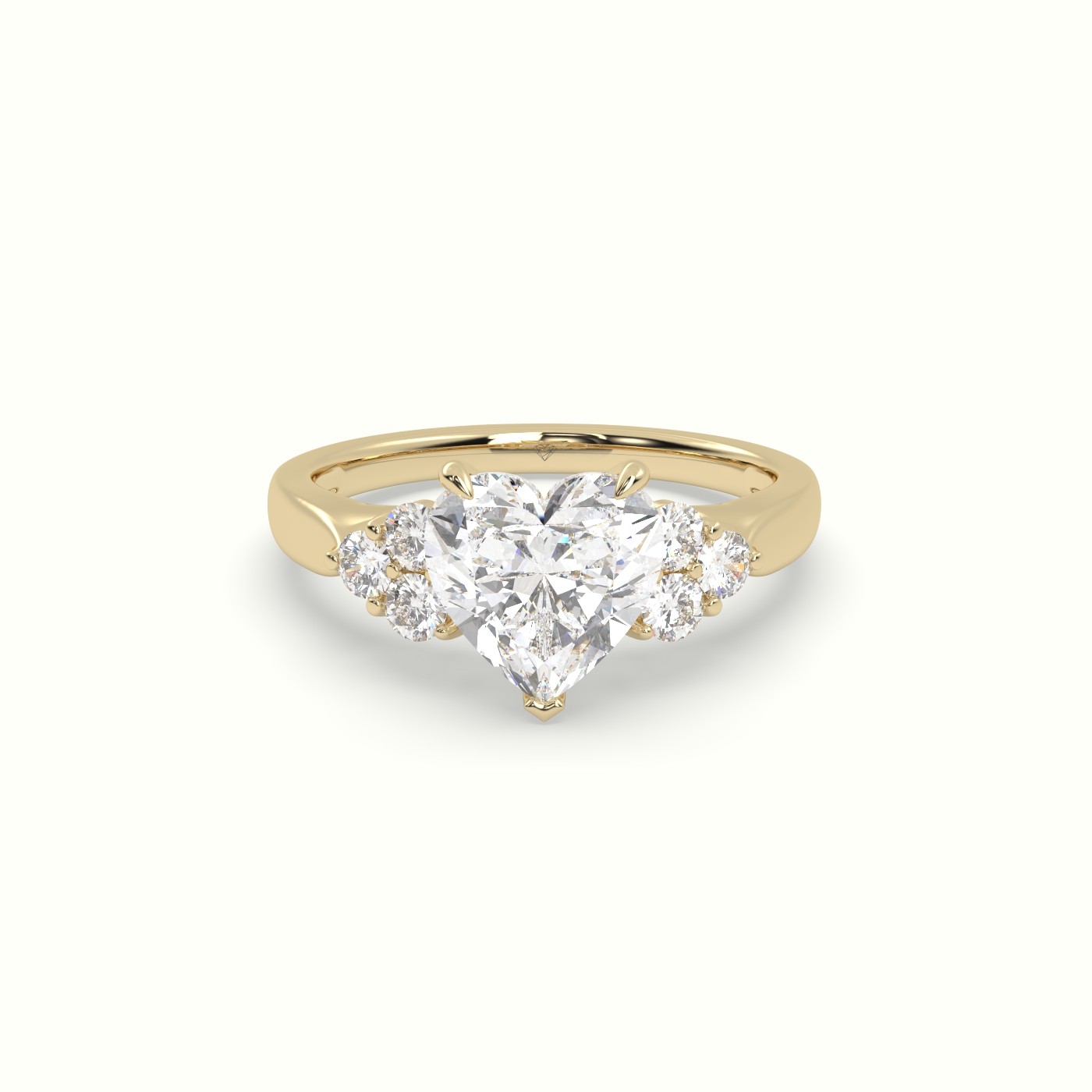 18K Yellow Gold Heart Cut Diamond Side Stone Engagement Ring