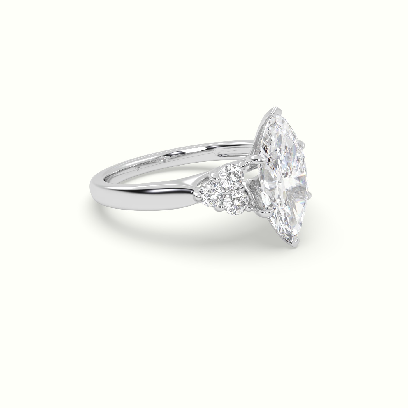 18K White Gold Marquise Cut Diamond Engagement Ring with Side Stones