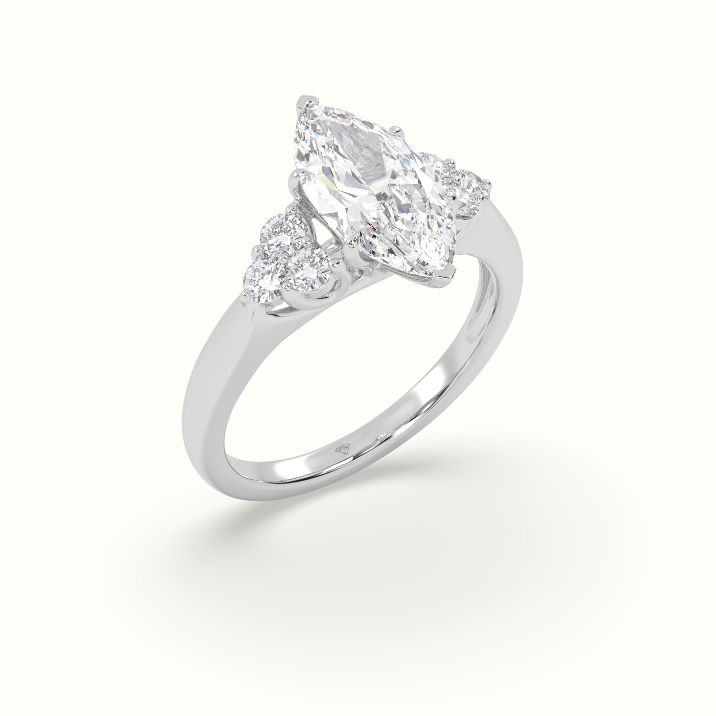 18K White Gold Marquise Cut Diamond Engagement Ring with Side Stones