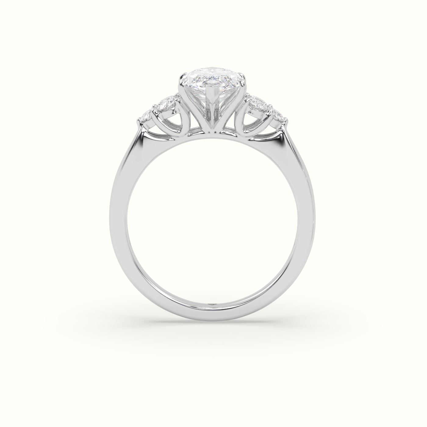 18K White Gold Marquise Cut Diamond Engagement Ring with Side Stones