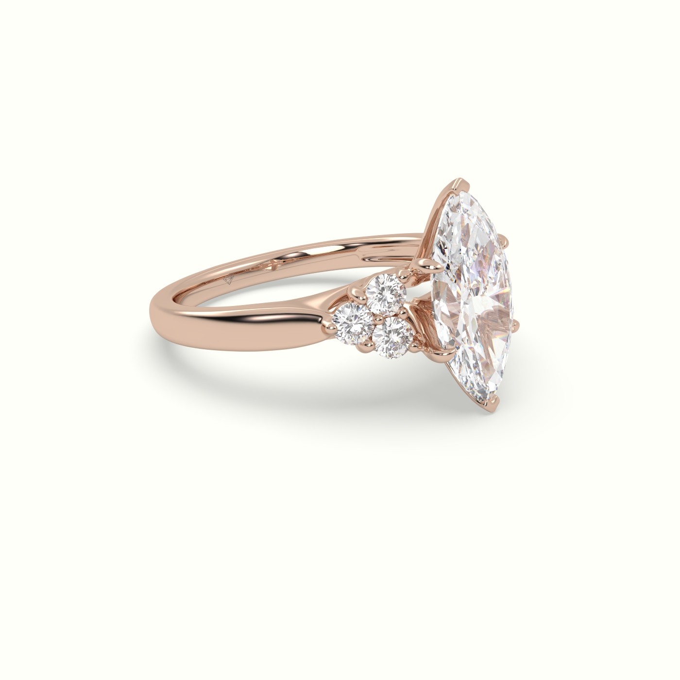 18K Rose Gold Marquise Cut Diamond Engagement Ring with Side Stones
