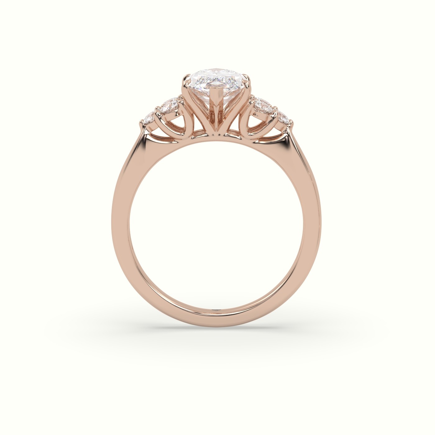 18K Rose Gold Marquise Cut Diamond Engagement Ring with Side Stones