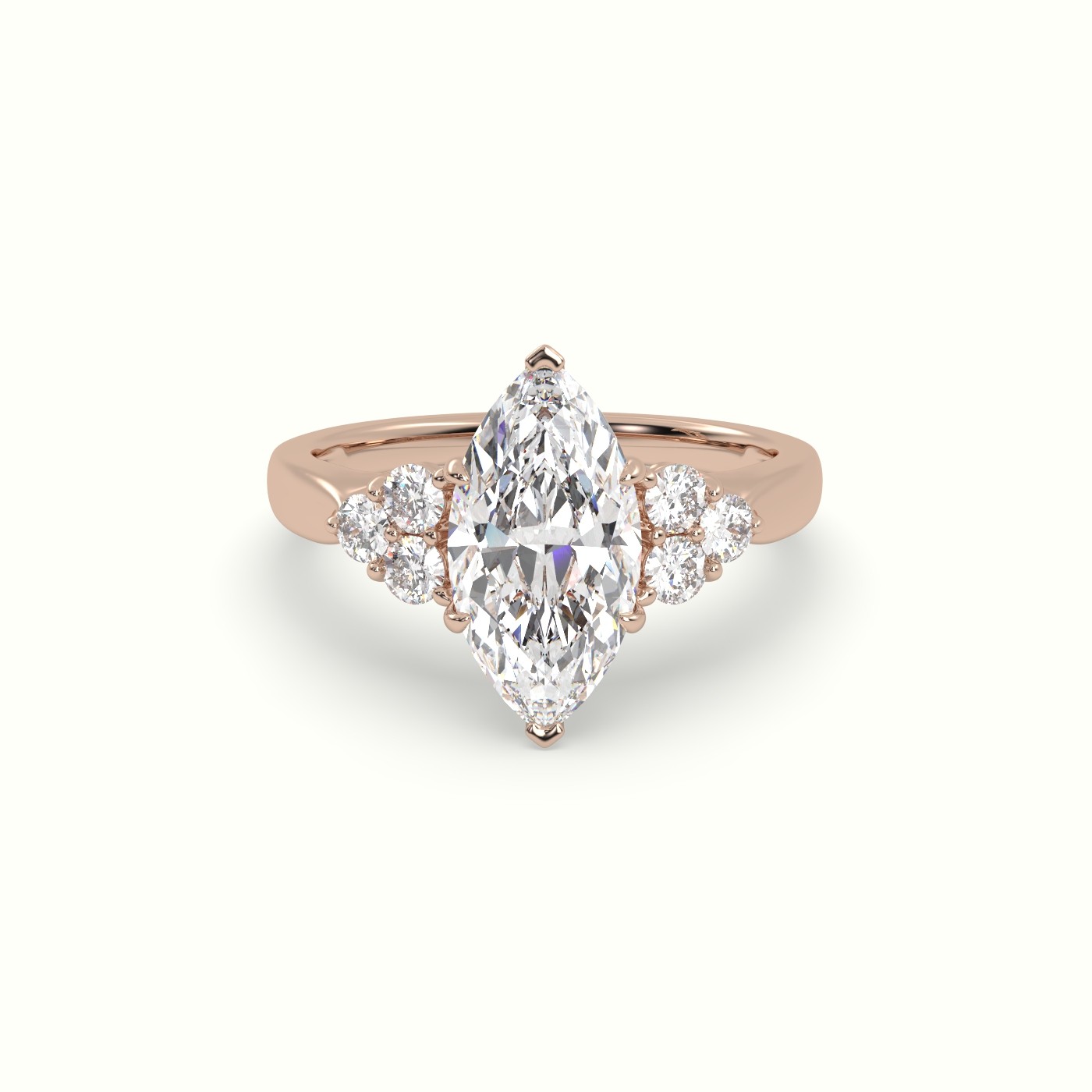 18K Rose Gold Marquise Cut Diamond Engagement Ring with Side Stones