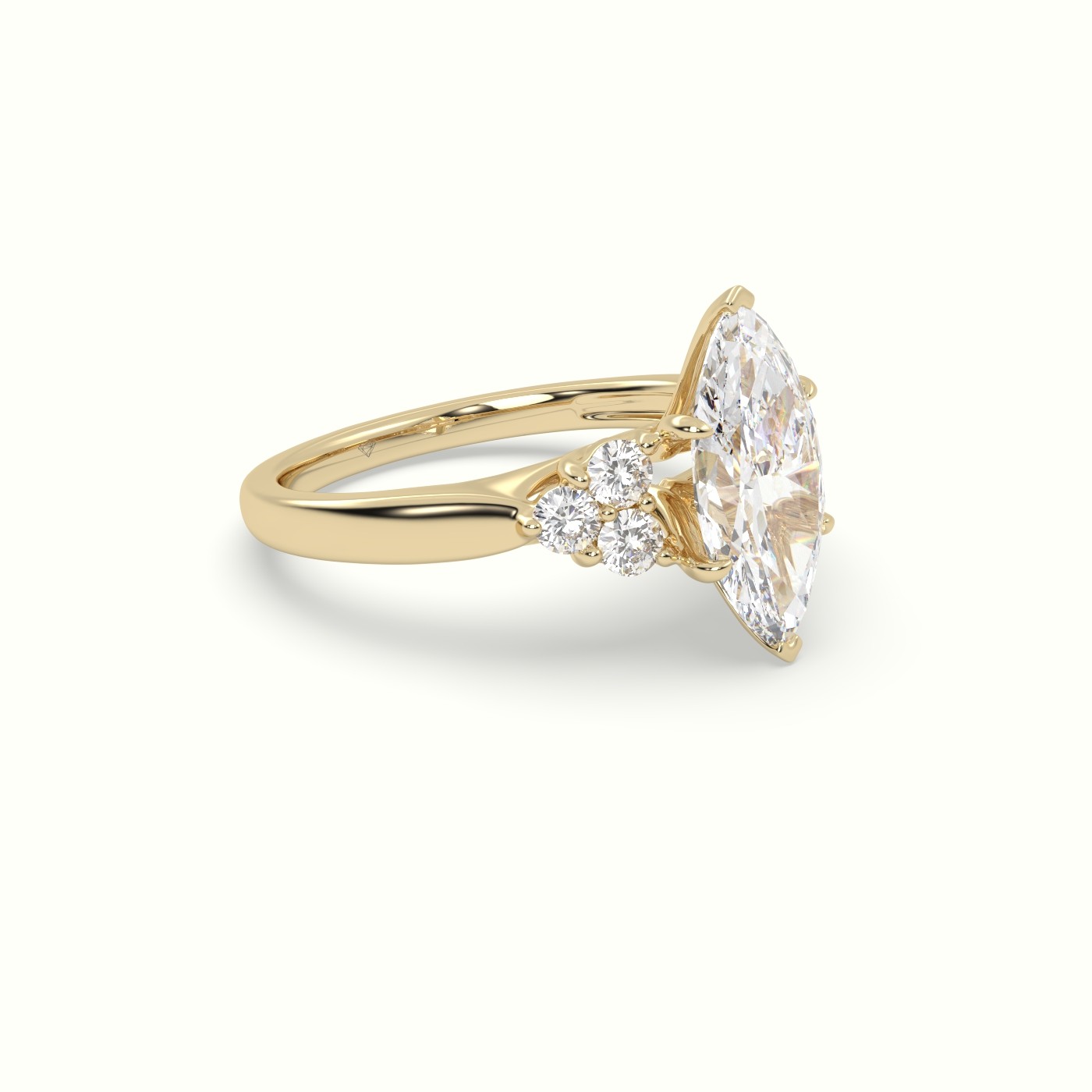 18K Yellow Gold Marquise Cut Diamond Engagement Ring with Side Stones