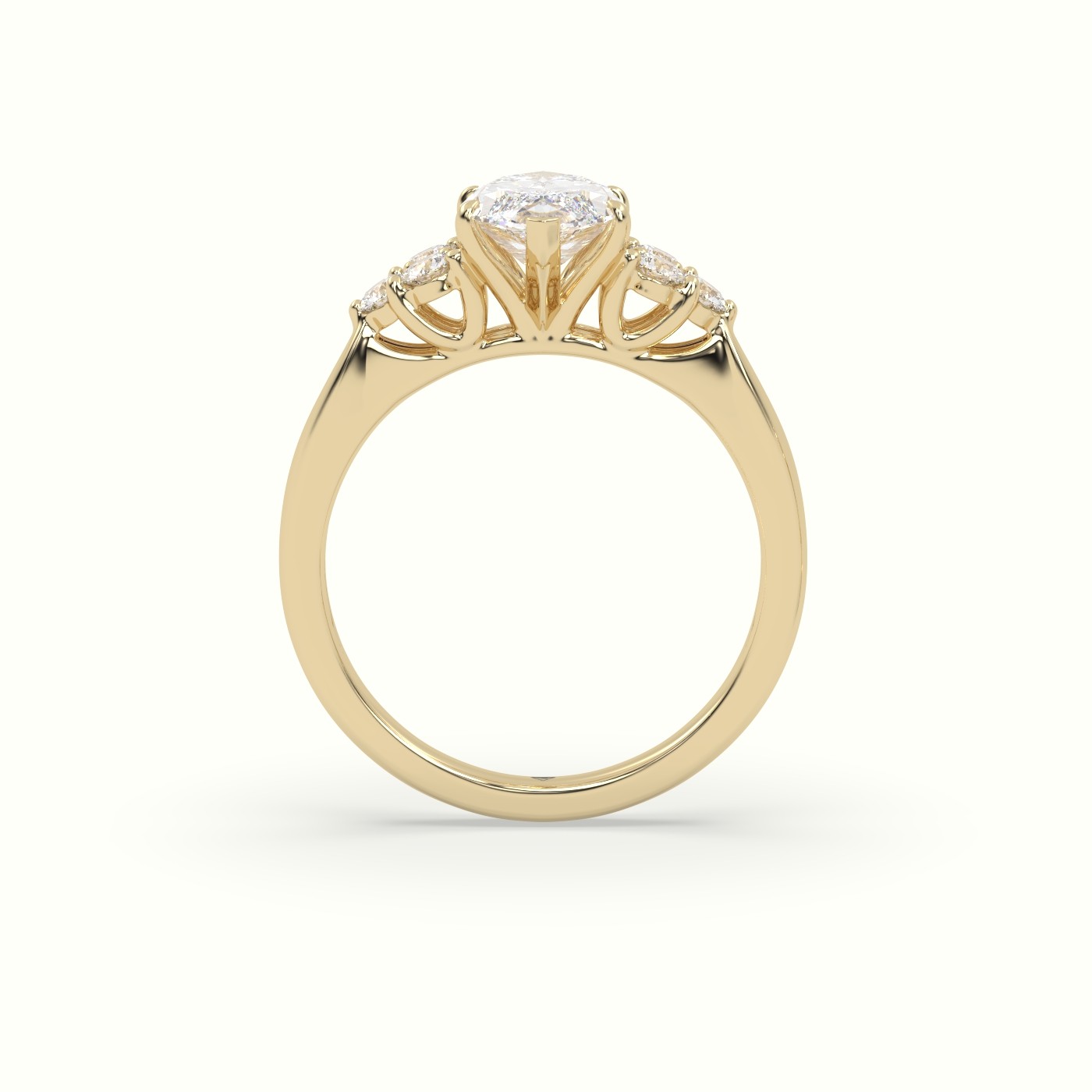 18K Yellow Gold Marquise Cut Diamond Engagement Ring with Side Stones