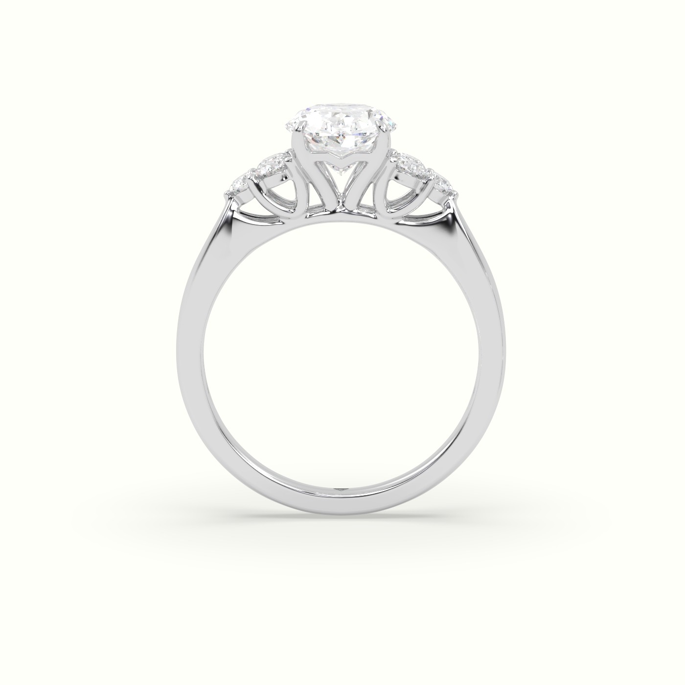 18K White Gold Oval Cut Diamond Side Stone Engagement Ring