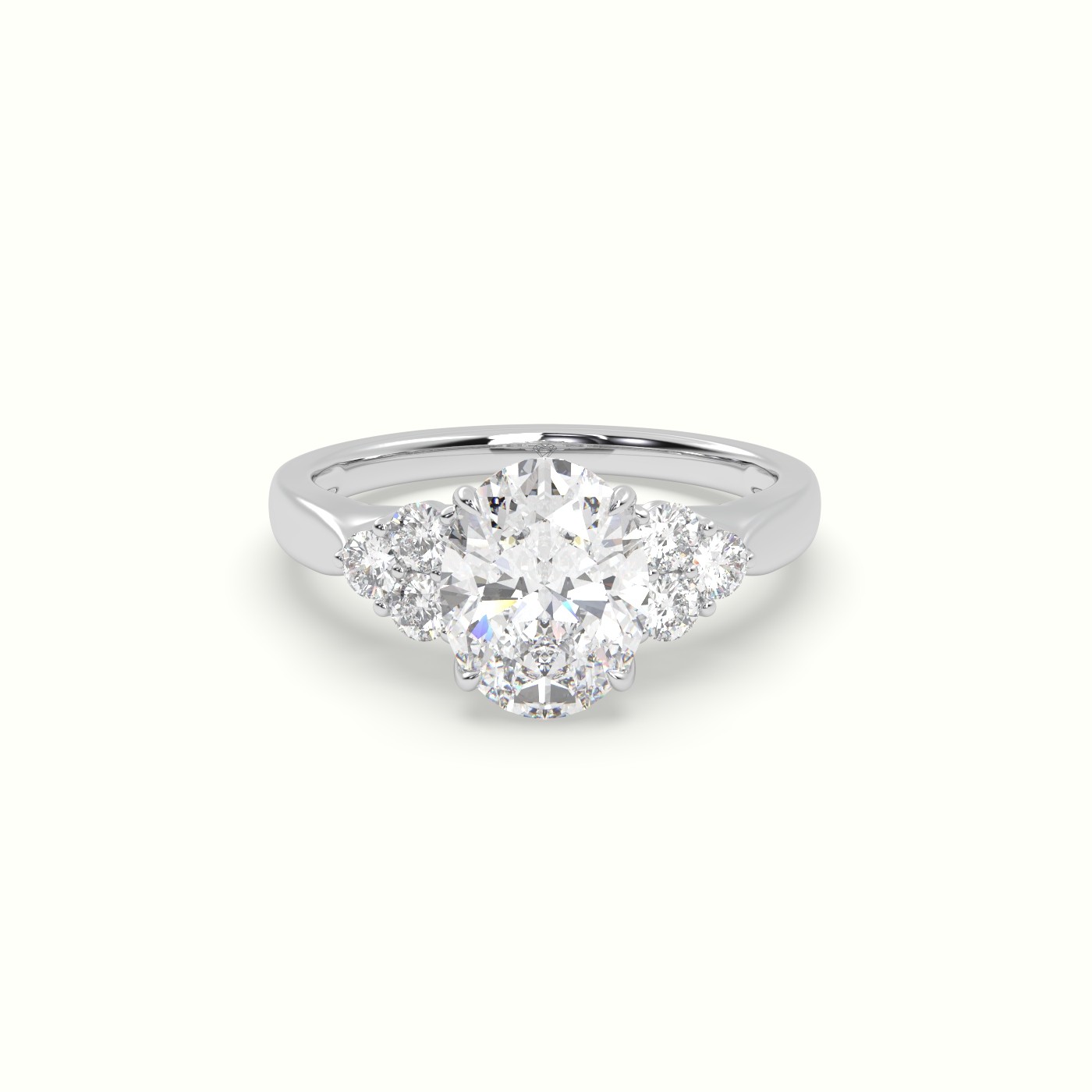 18K White Gold Oval Cut Diamond Side Stone Engagement Ring