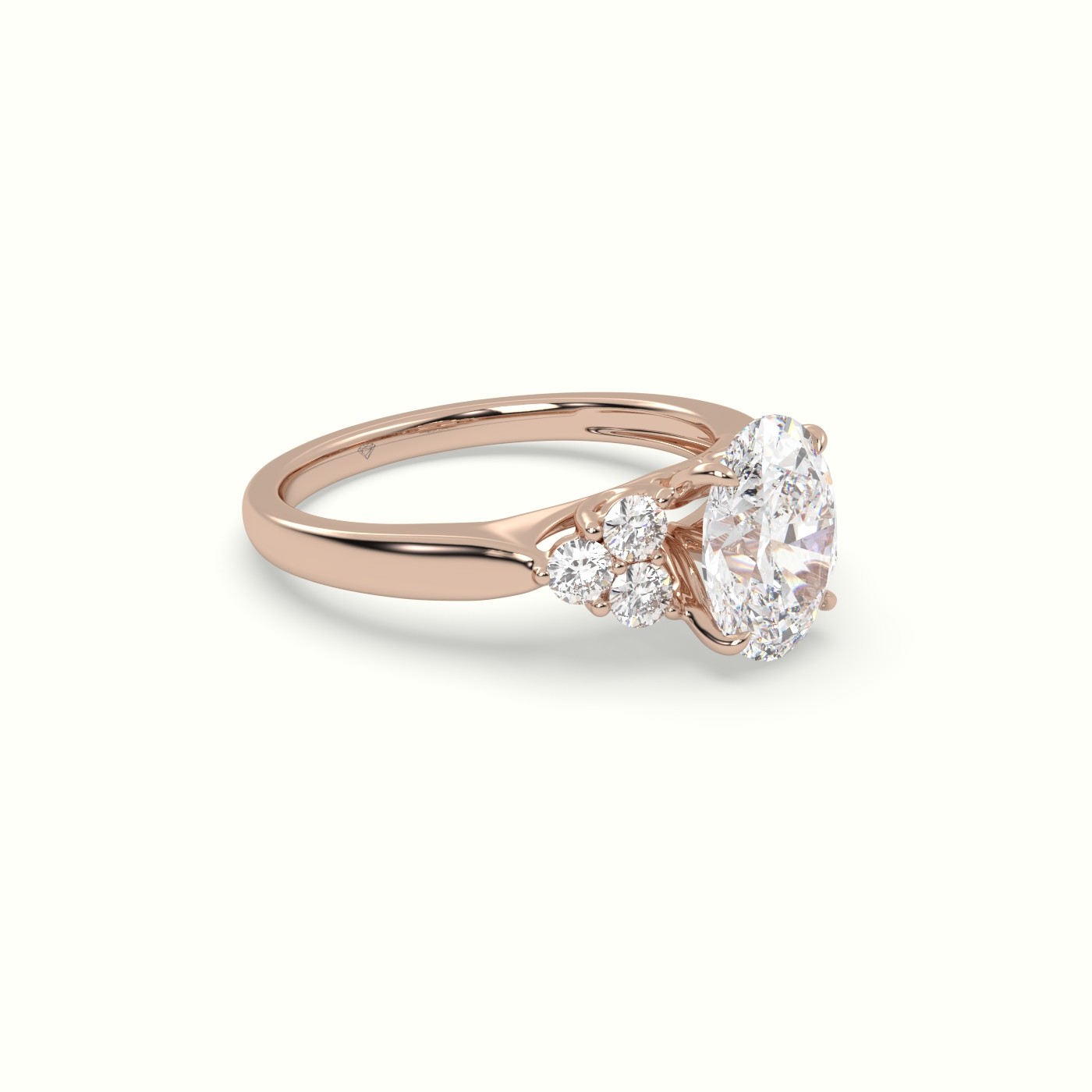 18K Rose Gold Oval Cut Diamond Side Stone Engagement Ring