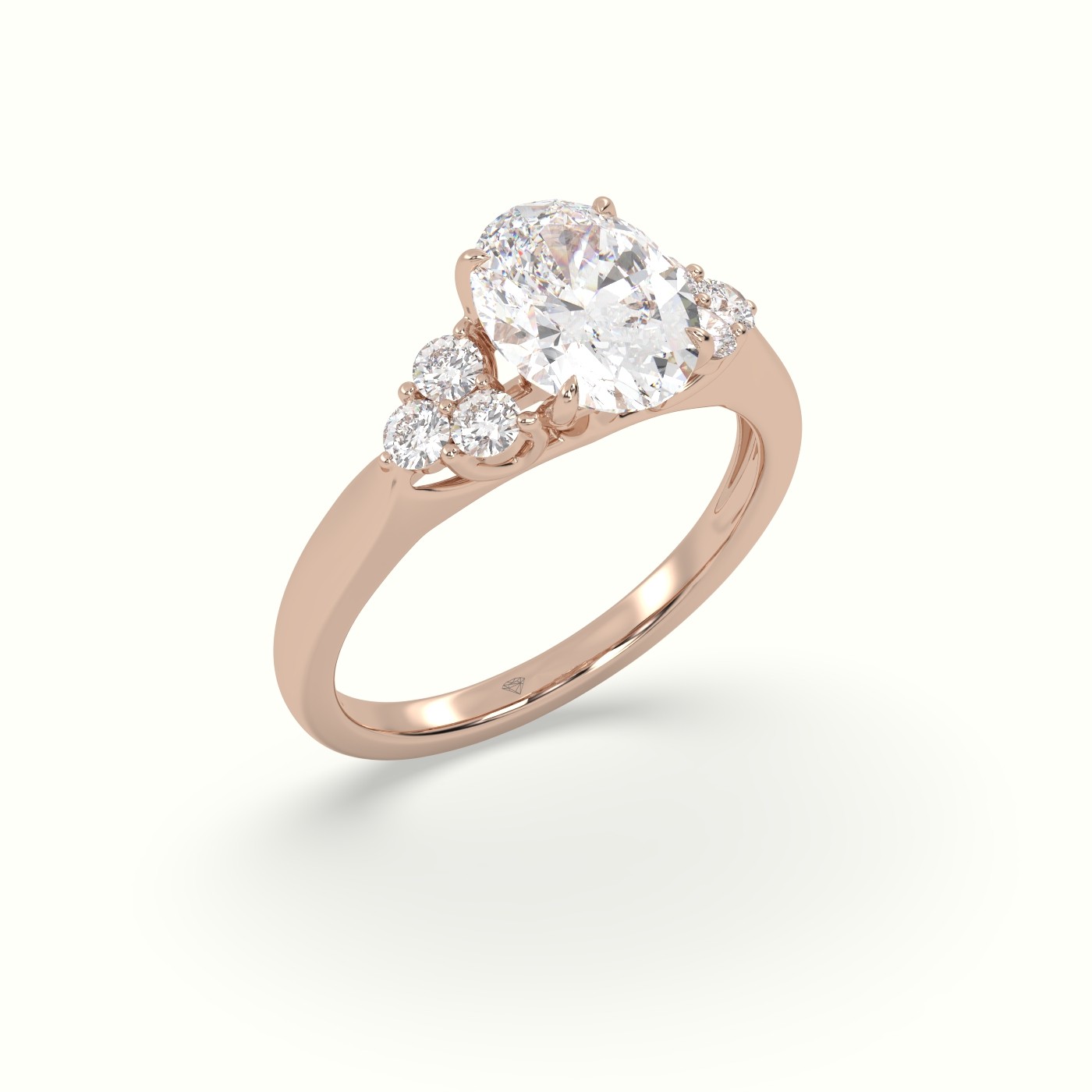 18K Rose Gold Oval Cut Diamond Side Stone Engagement Ring