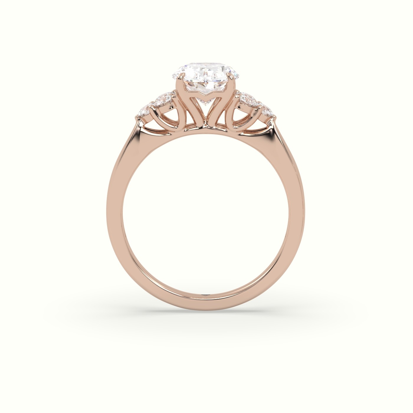 18K Rose Gold Oval Cut Diamond Side Stone Engagement Ring