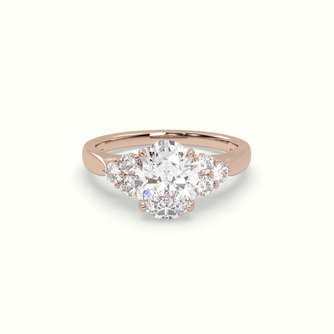 18K Rose Gold Oval Cut Diamond Side Stone Engagement Ring