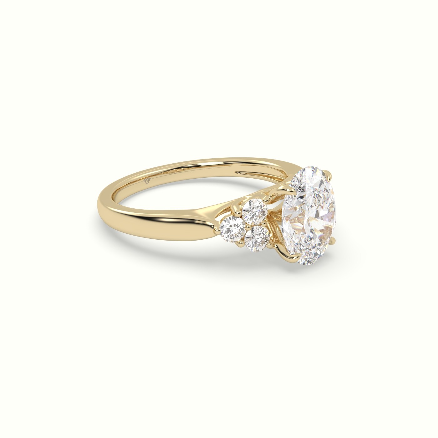 18K Yellow Gold Oval Cut Diamond Side Stone Engagement Ring