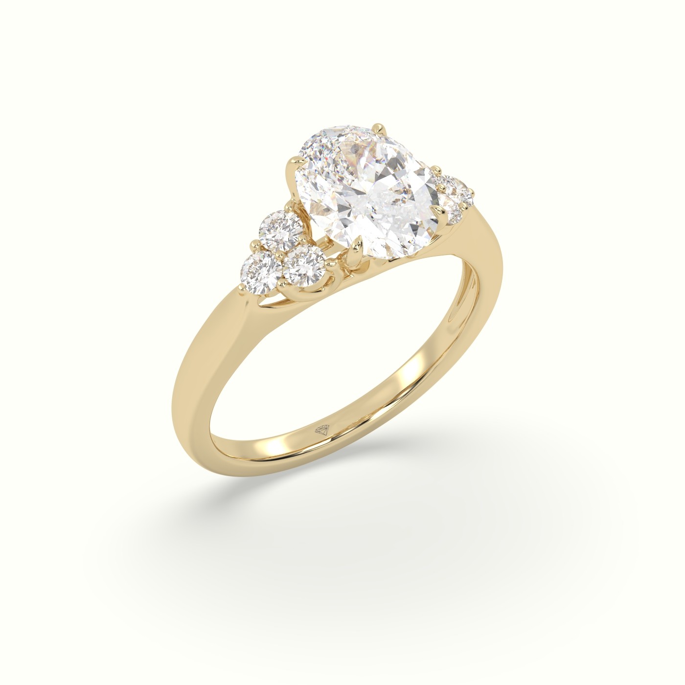 18K Yellow Gold Oval Cut Diamond Side Stone Engagement Ring
