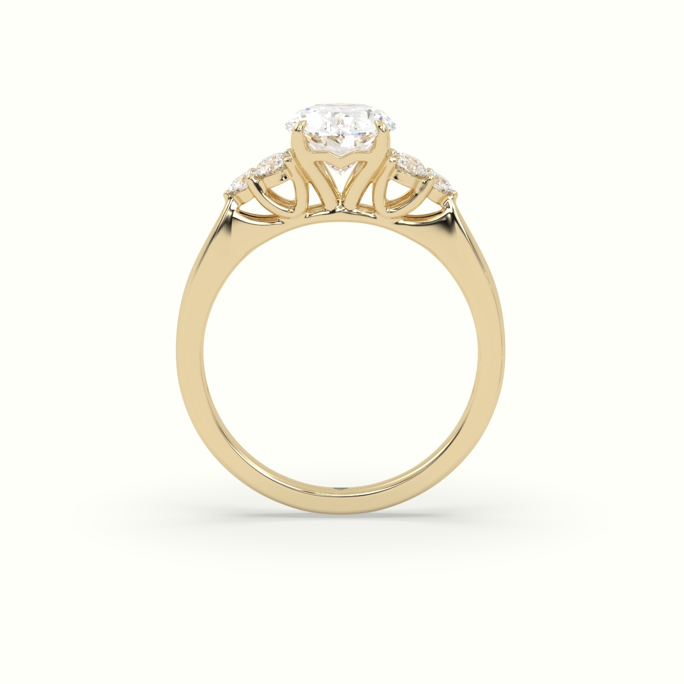 18K Yellow Gold Oval Cut Diamond Side Stone Engagement Ring