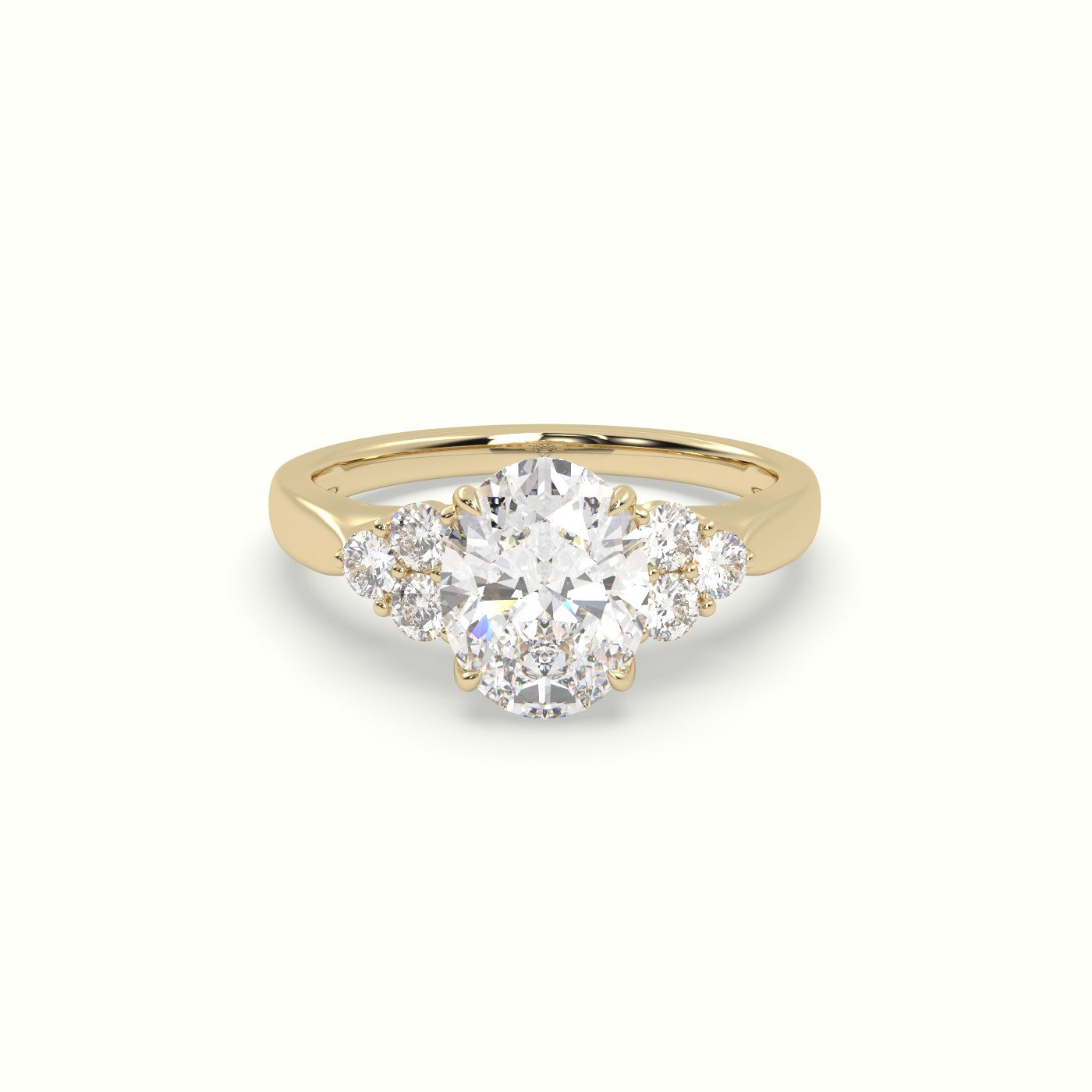 18K Yellow Gold Oval Cut Diamond Side Stone Engagement Ring