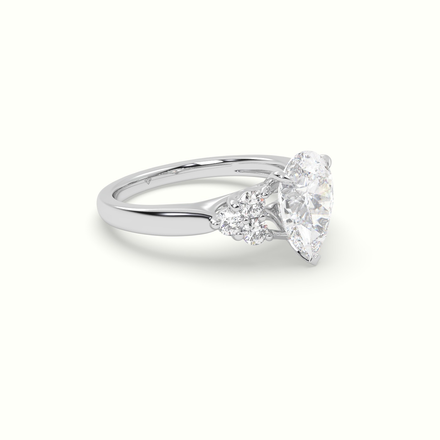 18K White Gold Pear Cut Diamond Side Stone Engagement Ring