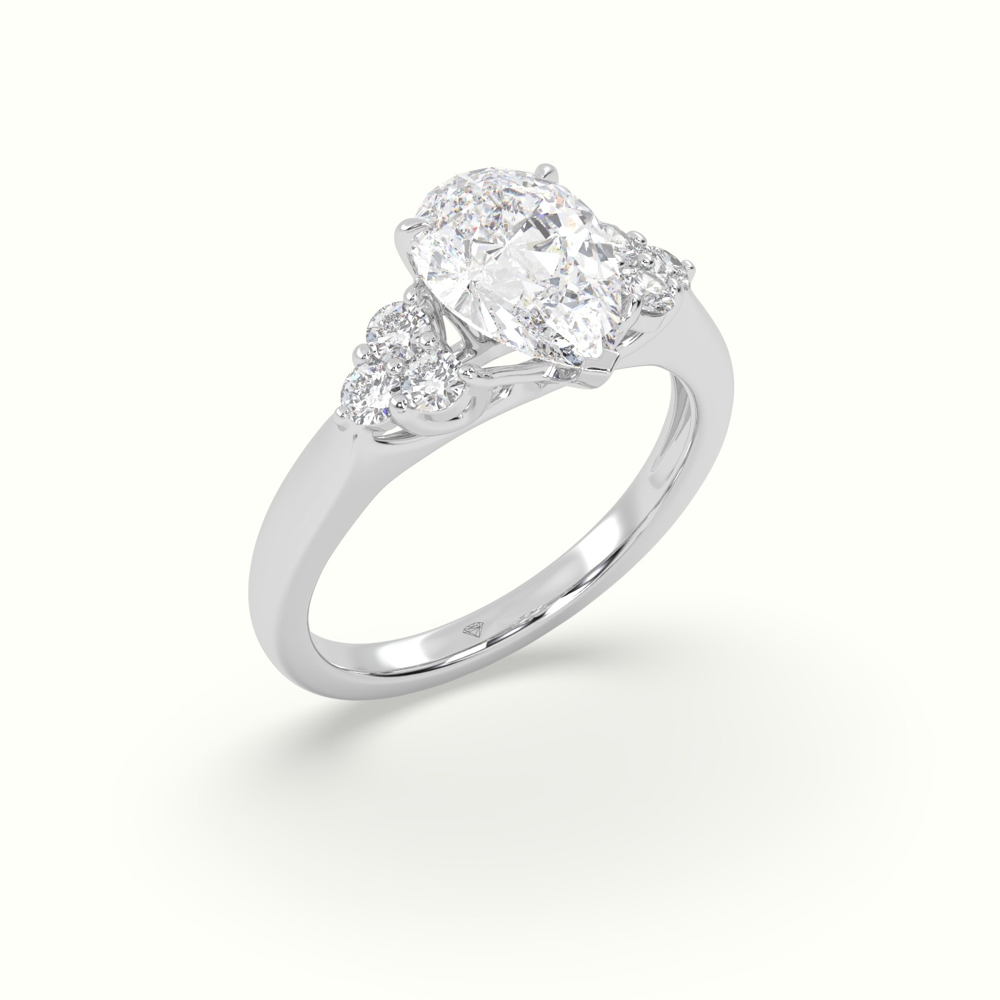 18K White Gold Pear Cut Diamond Side Stone Engagement Ring