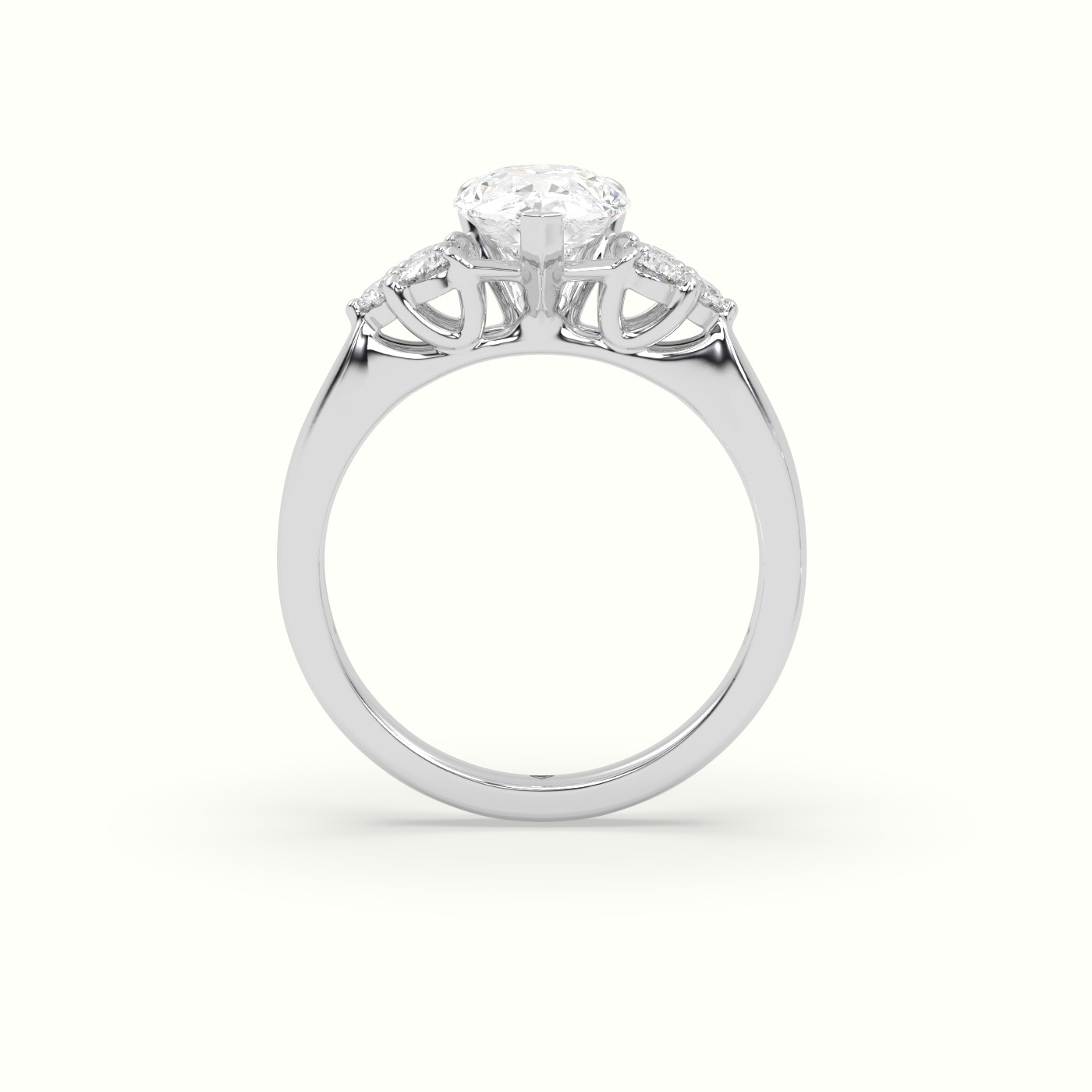 18K White Gold Pear Cut Diamond Side Stone Engagement Ring