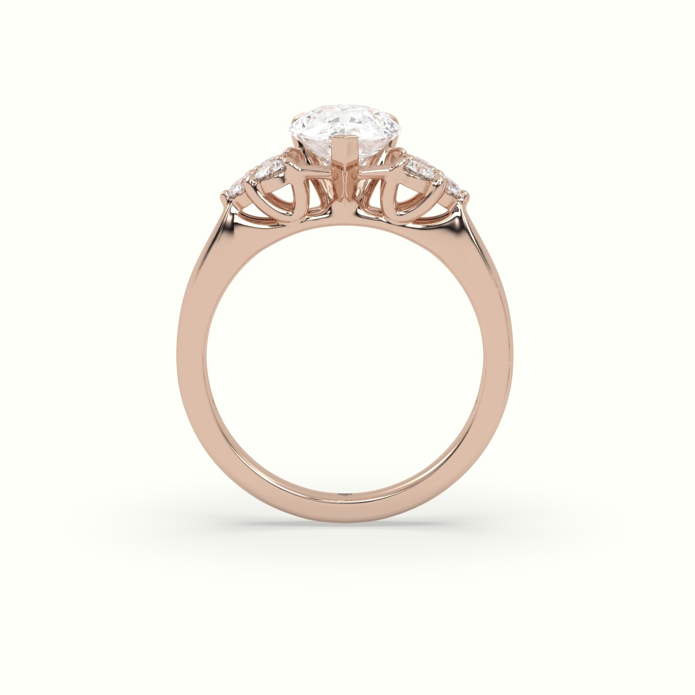 18K Rose Gold Pear Cut Diamond Side Stone Engagement Ring