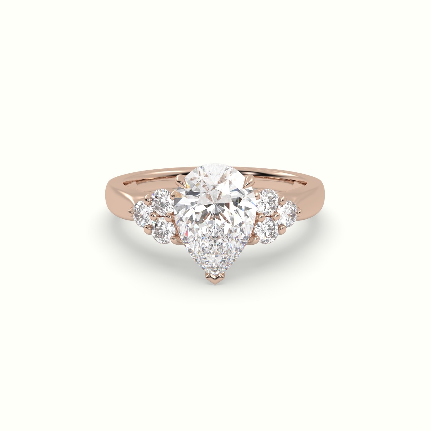 18K Rose Gold Pear Cut Diamond Side Stone Engagement Ring