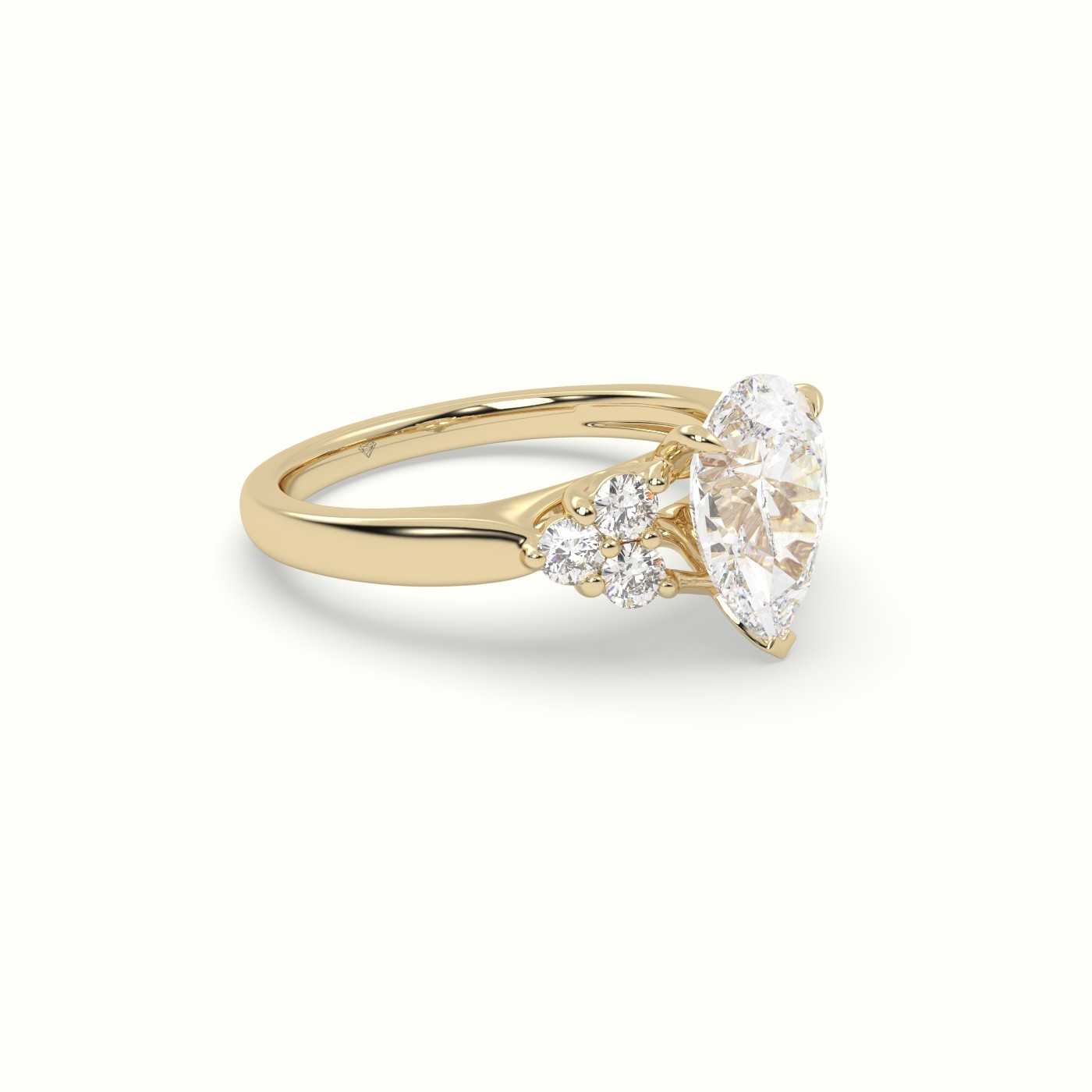 18K Yellow Gold Pear Cut Diamond Side Stone Engagement Ring