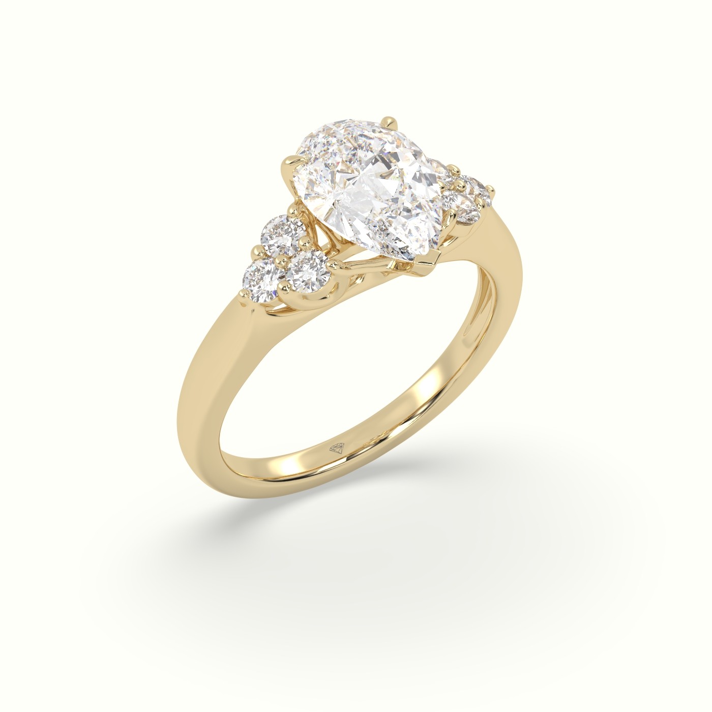 18K Yellow Gold Pear Cut Diamond Side Stone Engagement Ring