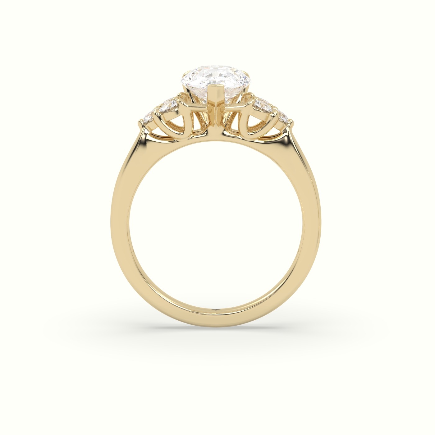 18K Yellow Gold Pear Cut Diamond Side Stone Engagement Ring