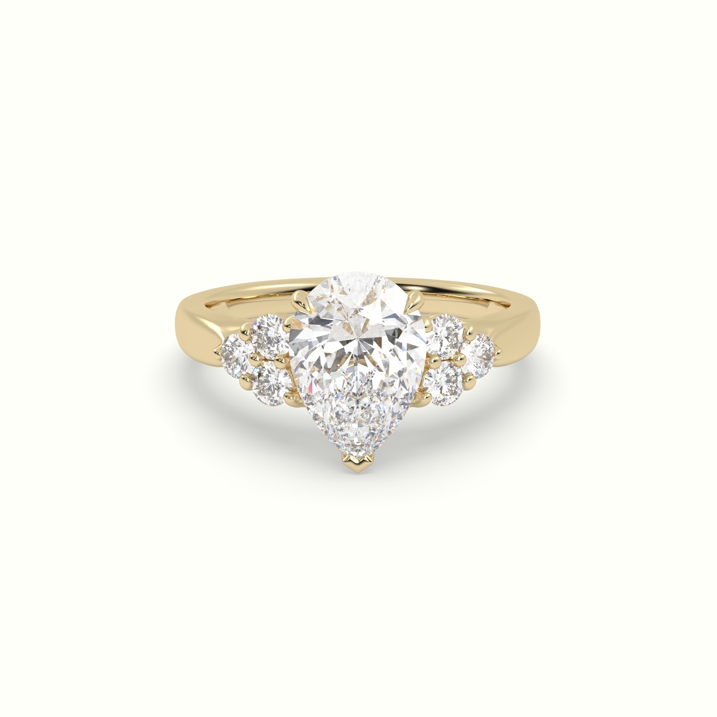 18K Yellow Gold Pear Cut Diamond Side Stone Engagement Ring