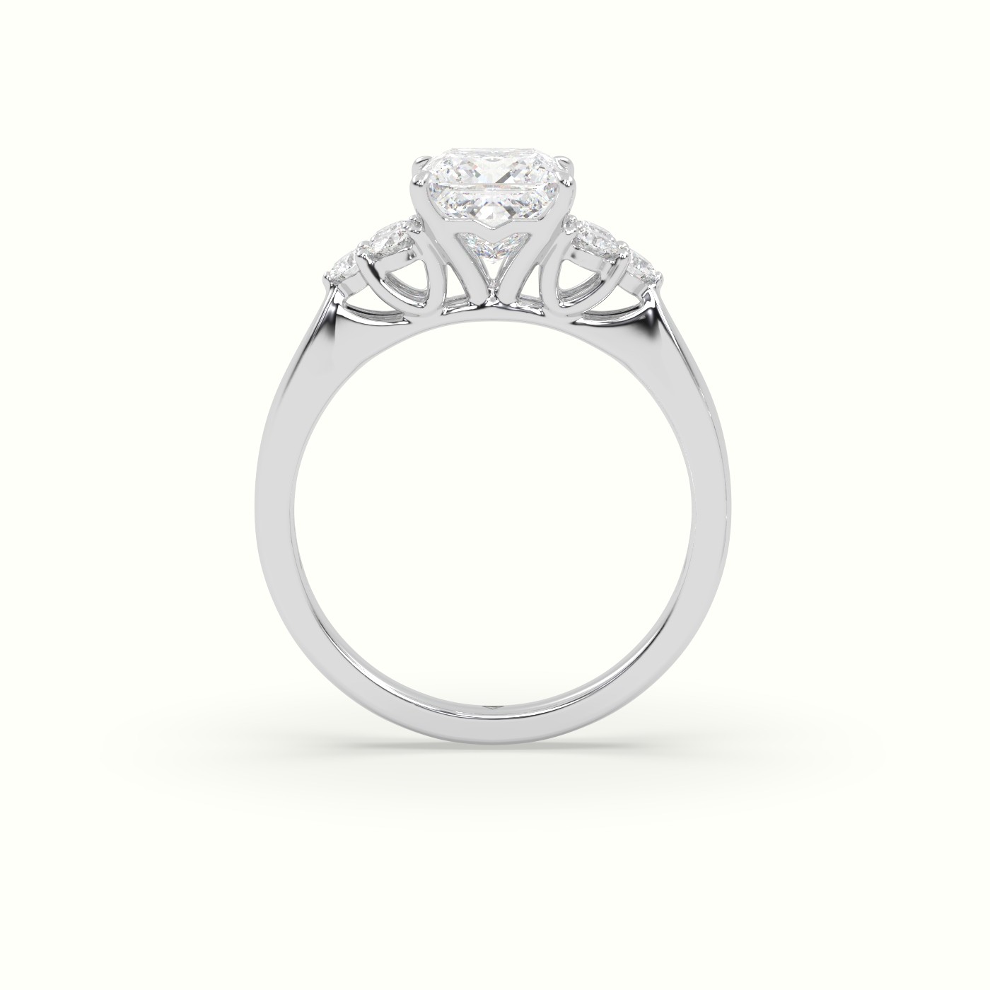 18K White Gold Princess Cut Diamond Side Stone Engagement Ring