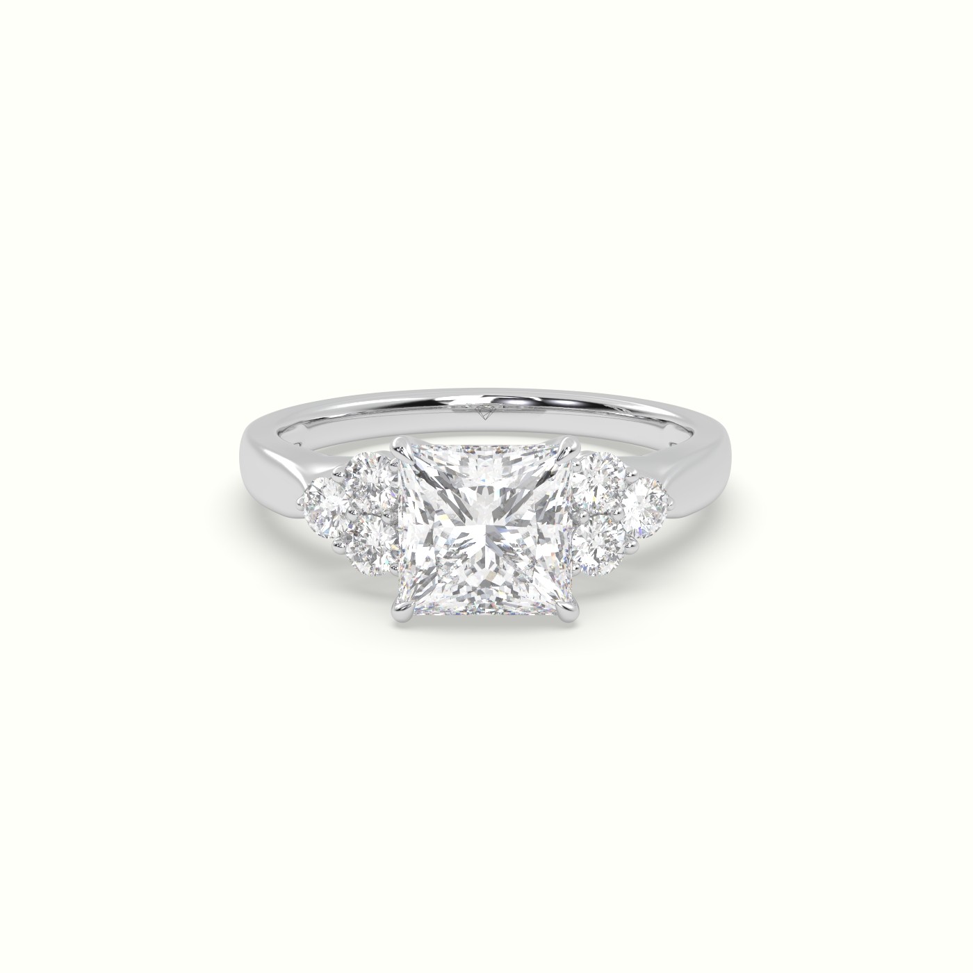 18K White Gold Princess Cut Diamond Side Stone Engagement Ring