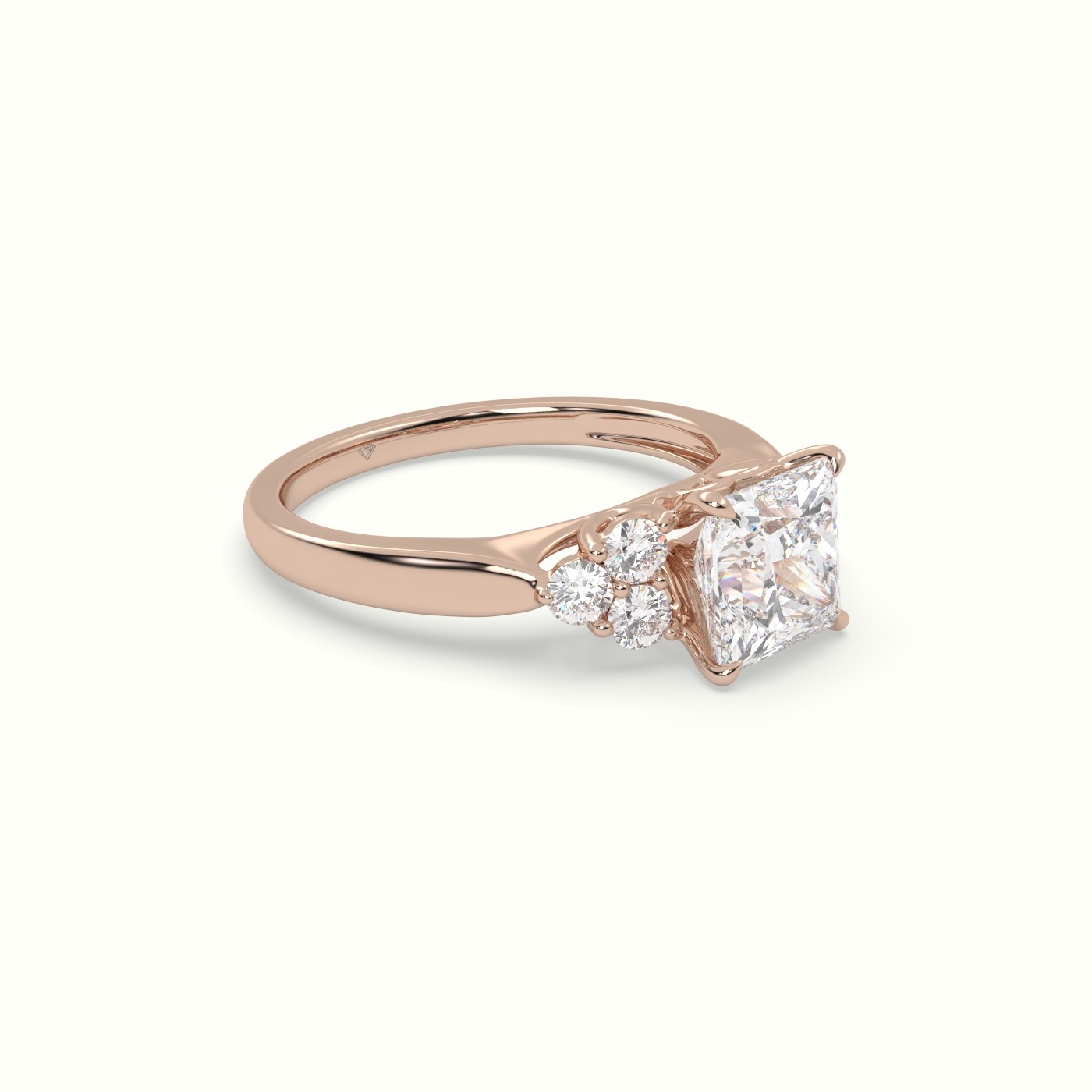 18K Rose Gold Princess Cut Diamond Side Stone Engagement Ring