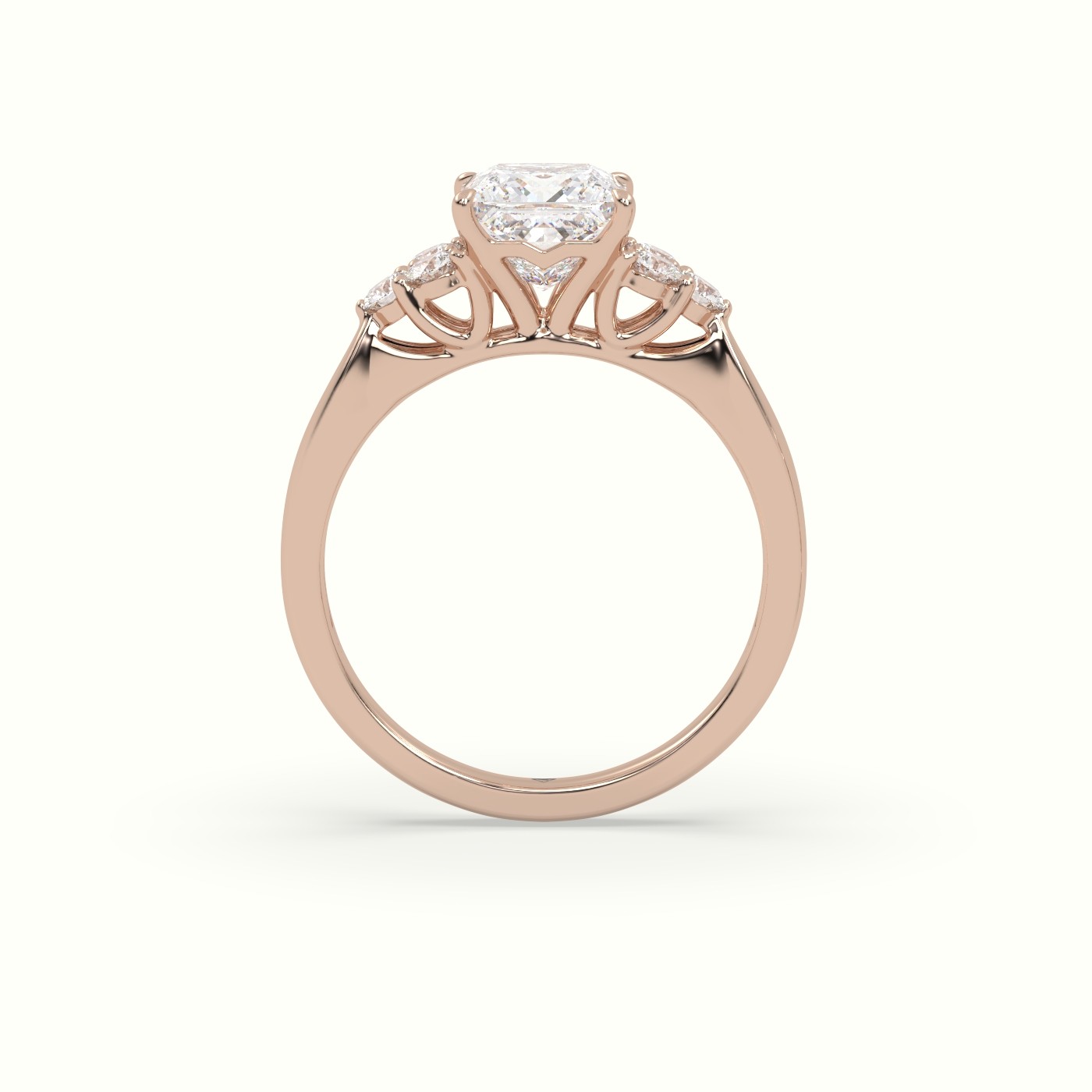 18K Rose Gold Princess Cut Diamond Side Stone Engagement Ring