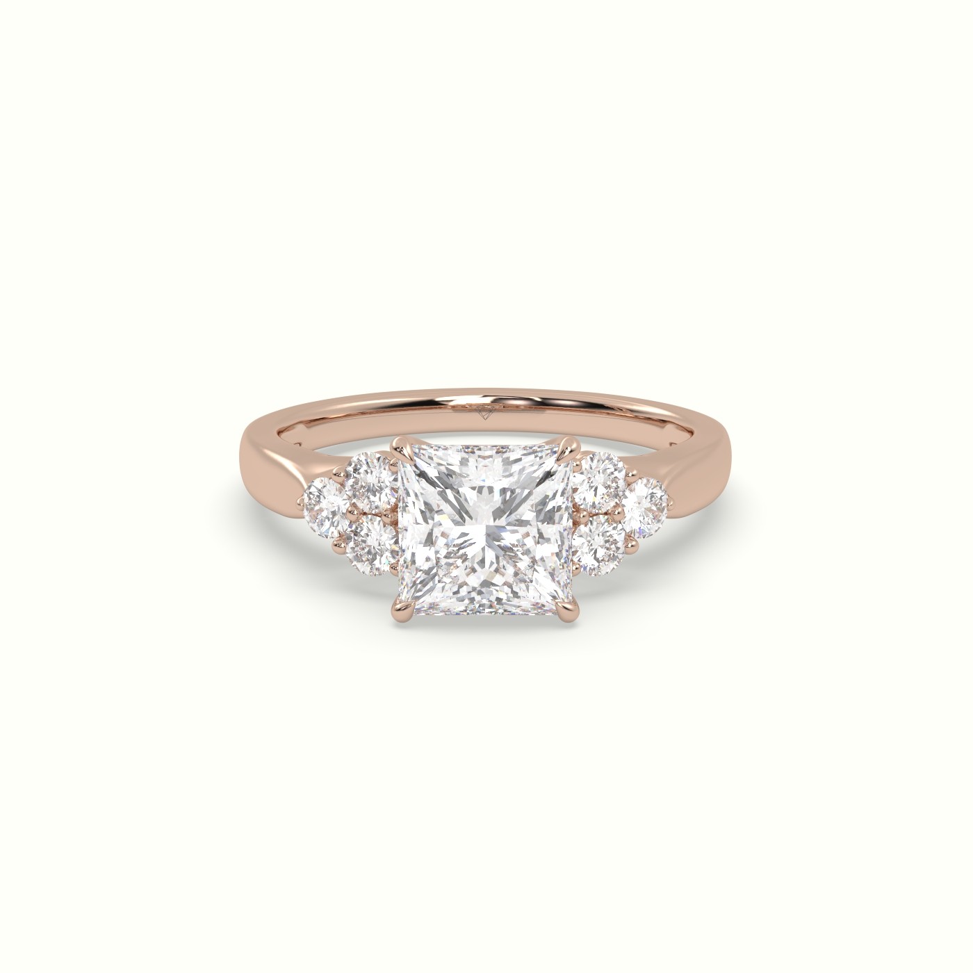 18K Rose Gold Princess Cut Diamond Side Stone Engagement Ring