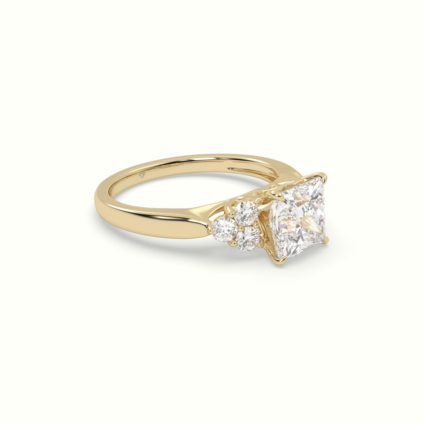 18K Yellow Gold Princess Cut Diamond Side Stone Engagement Ring