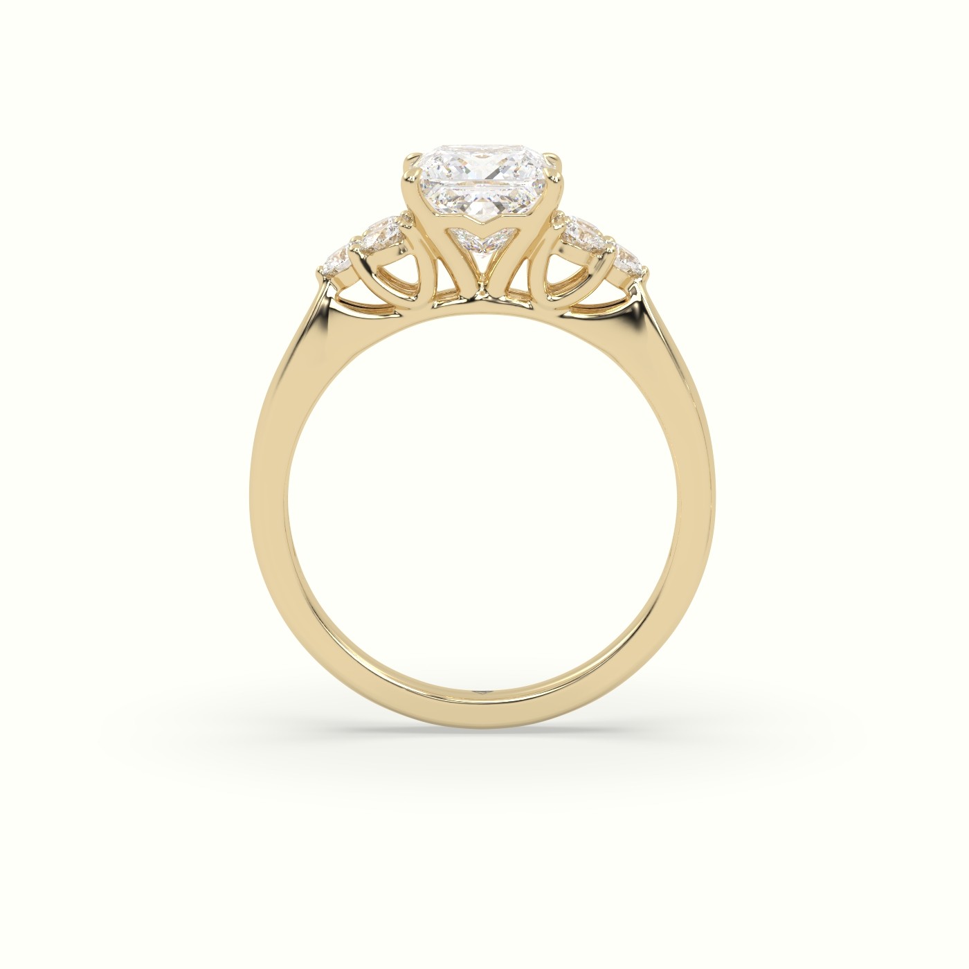 18K Yellow Gold Princess Cut Diamond Side Stone Engagement Ring