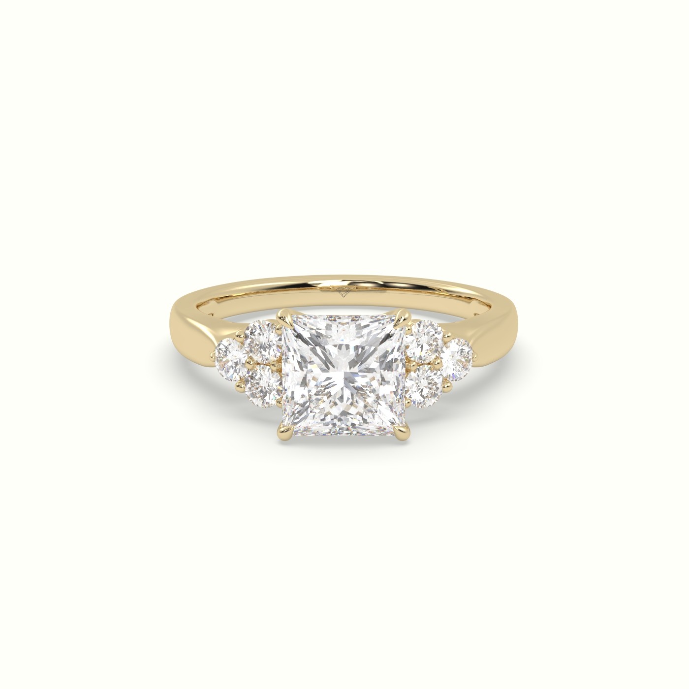 18K Yellow Gold Princess Cut Diamond Side Stone Engagement Ring
