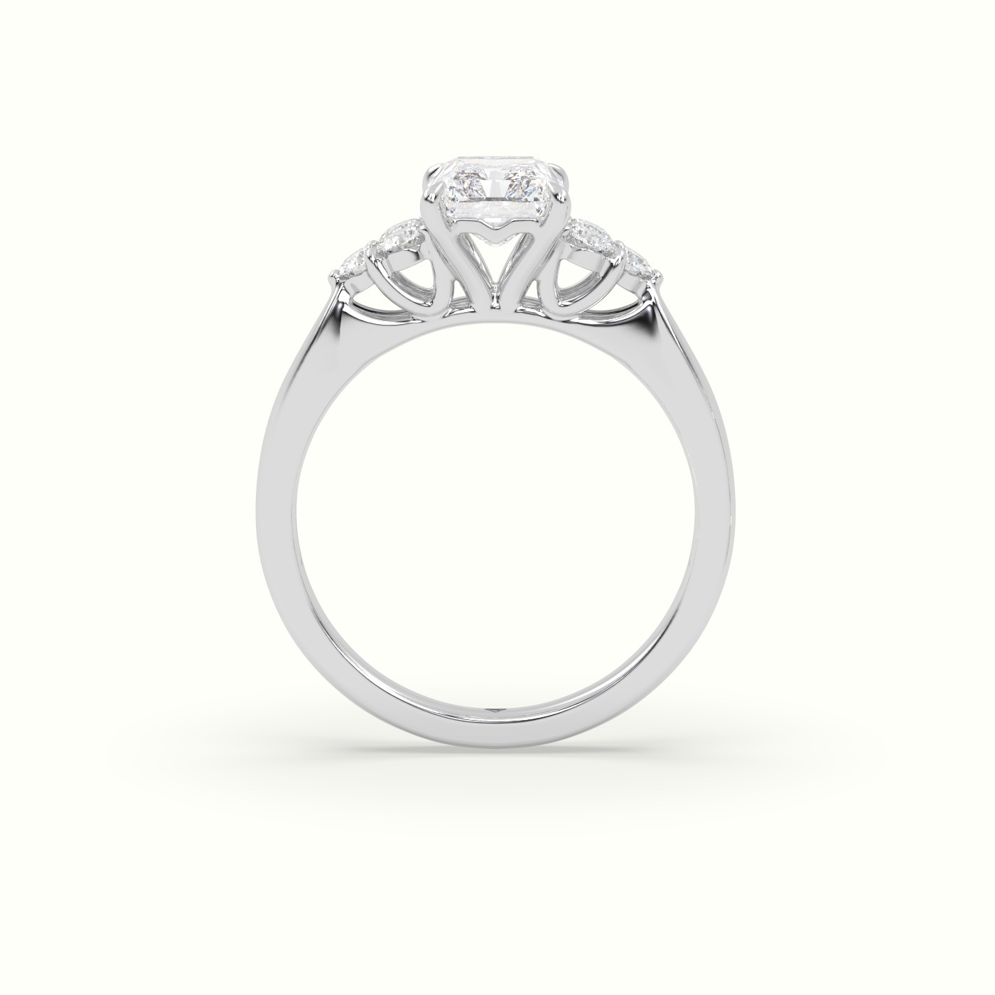 18K White Gold Radiant Cut Diamond Side Stone Engagement Ring