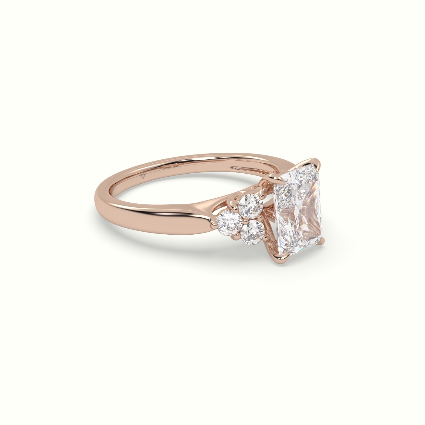 18K Rose Gold Radiant Cut Diamond Side Stone Engagement Ring
