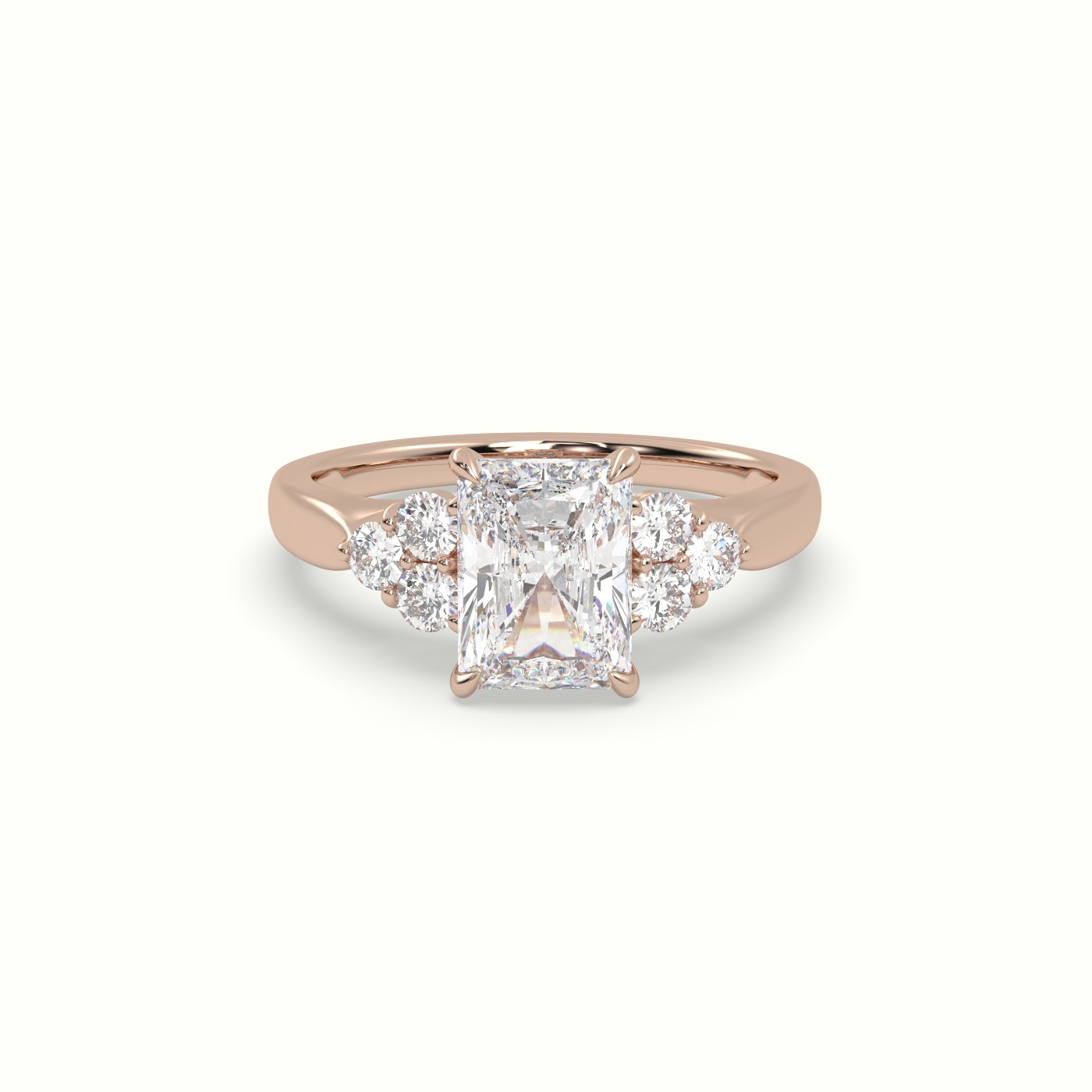 18K Rose Gold Radiant Cut Diamond Side Stone Engagement Ring