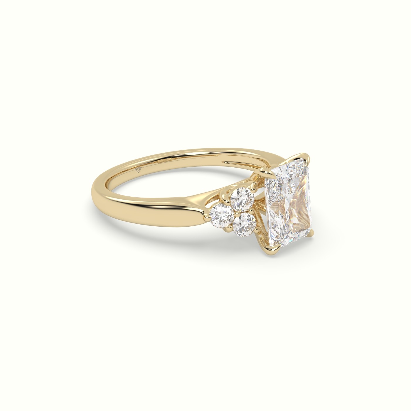 18K Yellow Gold Radiant Cut Diamond Side Stone Engagement Ring