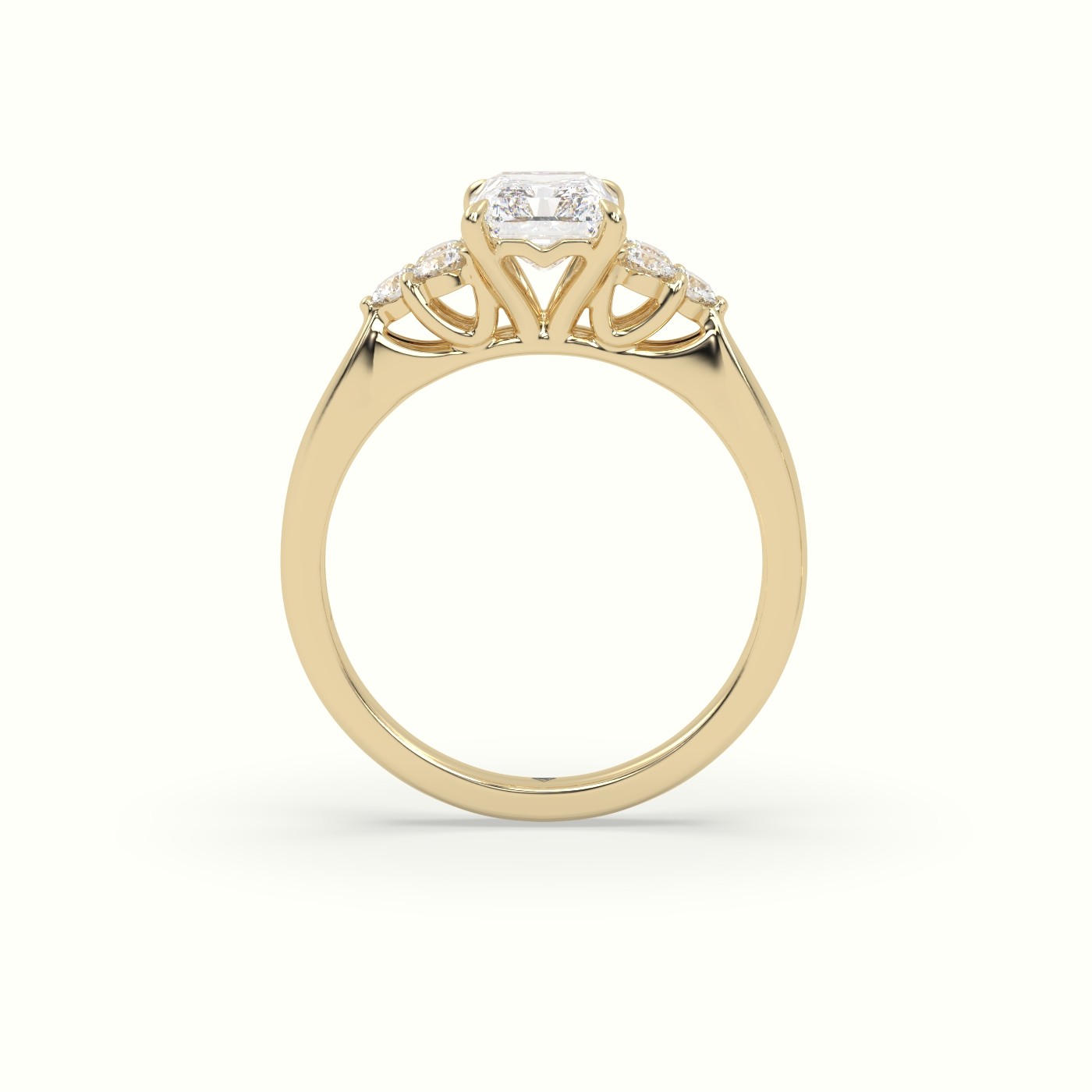 18K Yellow Gold Radiant Cut Diamond Side Stone Engagement Ring