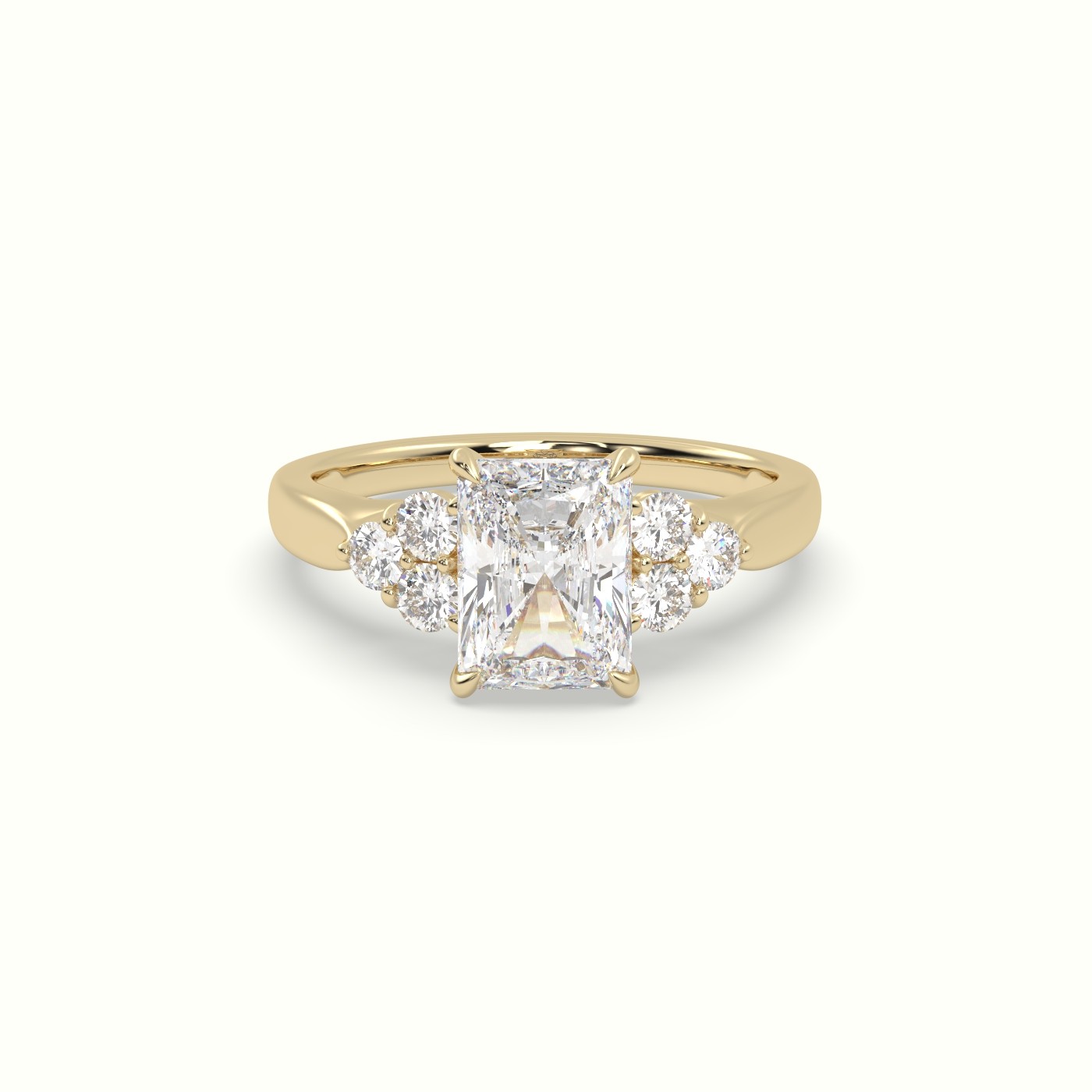 18K Yellow Gold Radiant Cut Diamond Side Stone Engagement Ring
