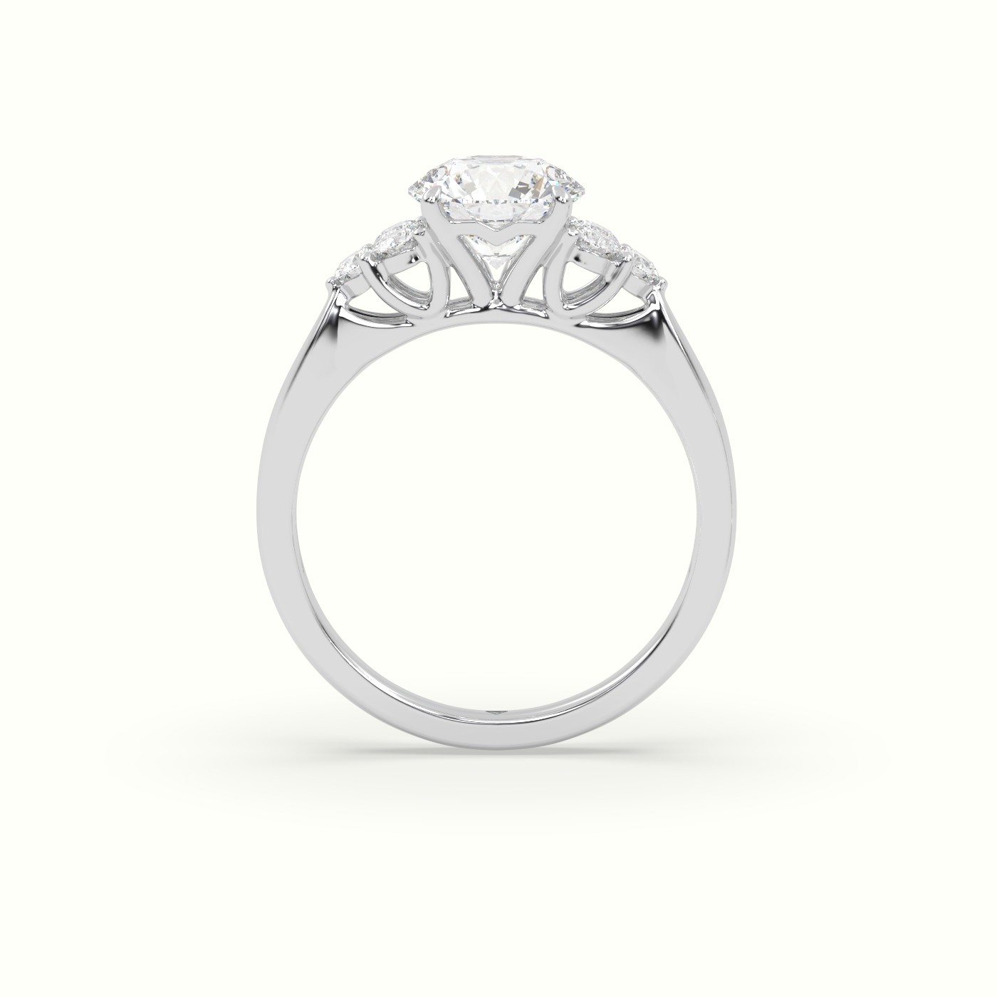 18K White Gold Round Cut Diamond Side Stone Engagement Ring