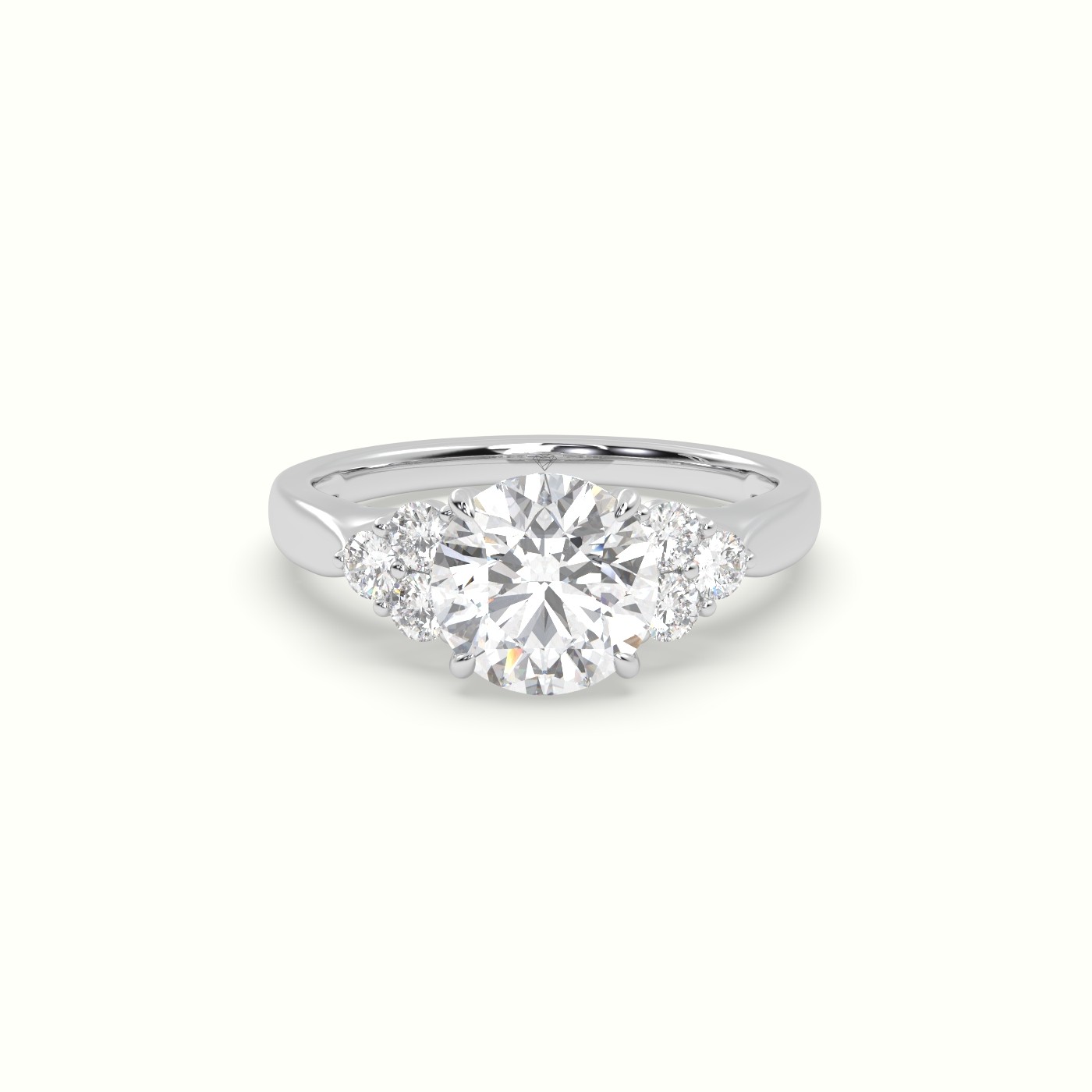 18K White Gold Round Cut Diamond Side Stone Engagement Ring