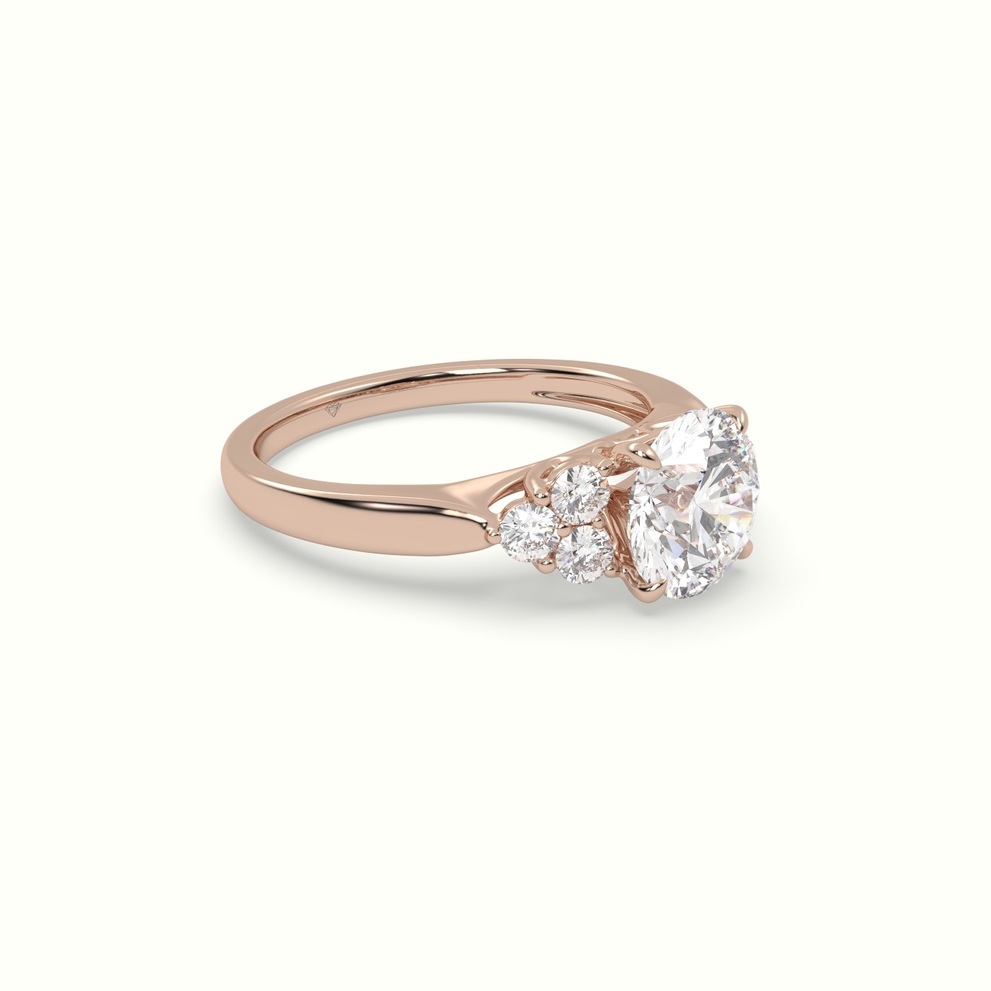 18K Rose Gold Round Cut Diamond Side Stone Engagement Ring