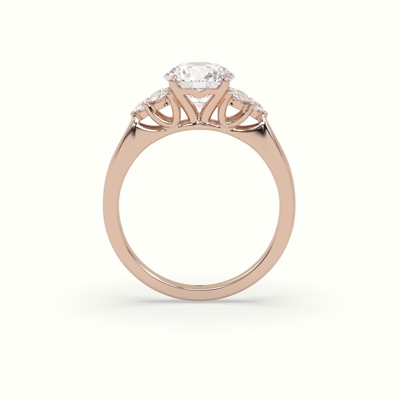 18K Rose Gold Round Cut Diamond Side Stone Engagement Ring